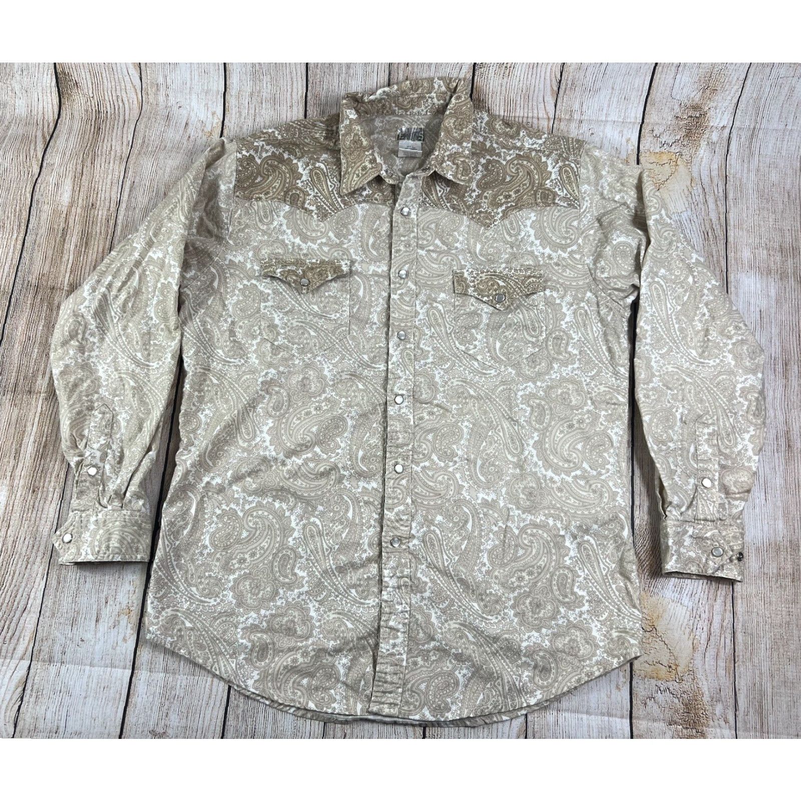 Express Express Western Button-Up Shirt L Mens Paisley Pearl Snap Beige Large Size US L / EU 52-54 / 3 - 2 Thumbnail