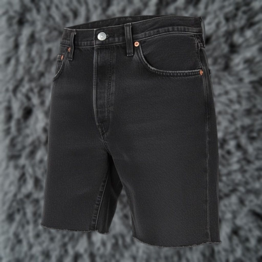 Levi's Levi's 501 Bermuda Denim Shorts Mens W30 Button Fly Black Frayed Hem Casual Split Front 5-Pocket Regular Rise Summer 501 Fit Men Size US 30 / EU 46 - 1 Thumbnail