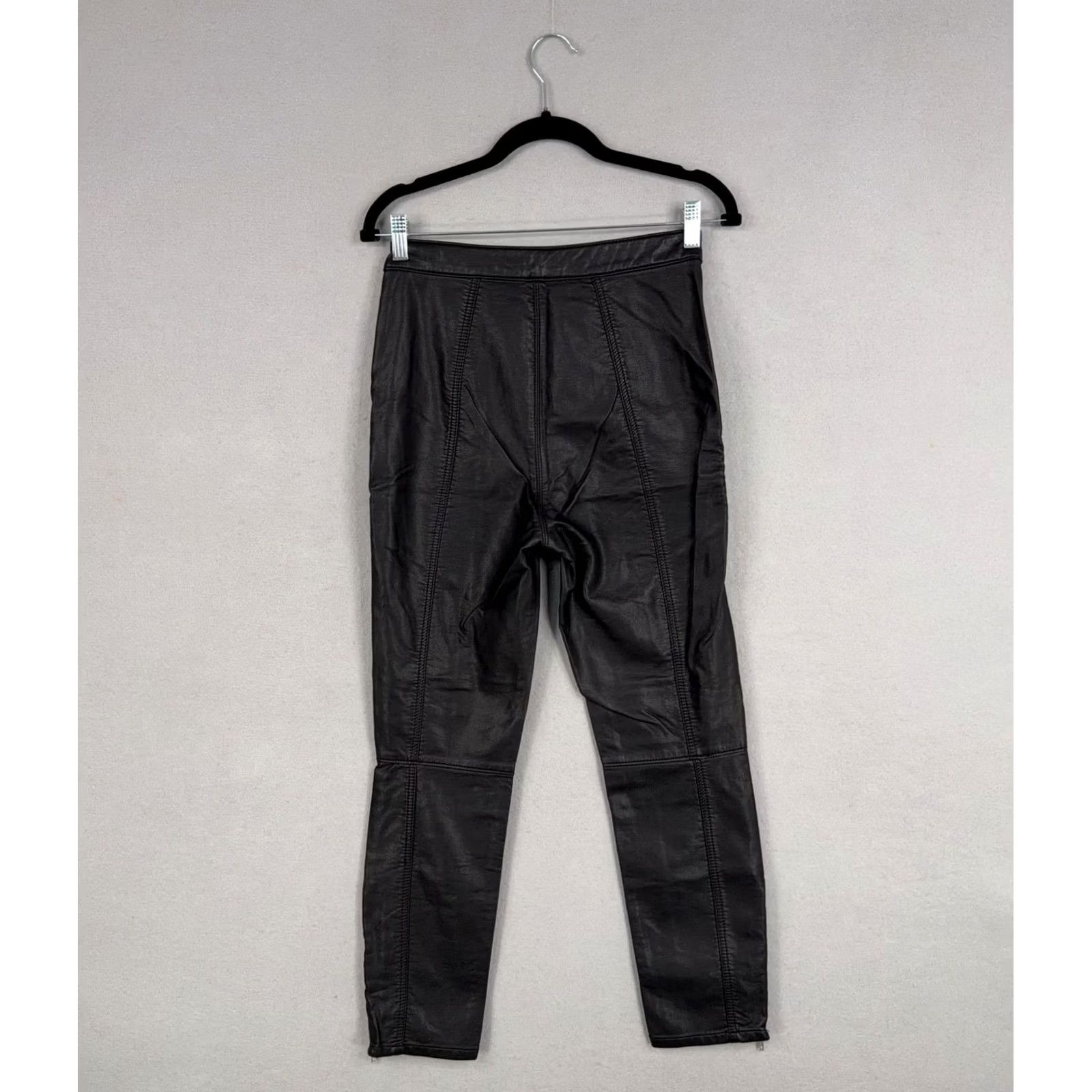 Free People Free People Pants Womens 4 Black Faux Leather Moto Biker Skinny Zip Hem Stretch Size 27" / US 4 / IT 40 - 6 Thumbnail
