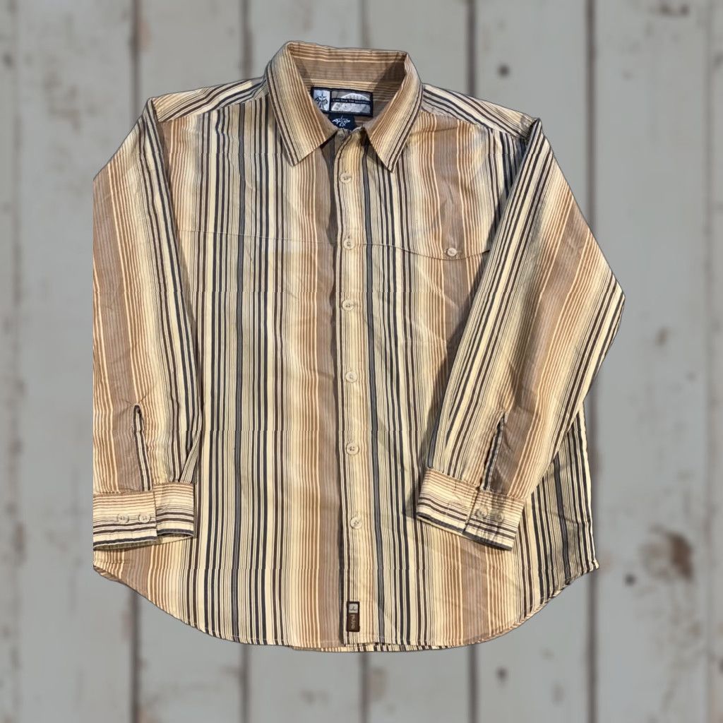 Prana prAna Button Front Shirt Striped Long Sleeve Cotton Men's M Brown Striped M Athletic Regular Button-Up Collared Shirt Mens Size US M / EU 48-50 / 2 - 1 Thumbnail