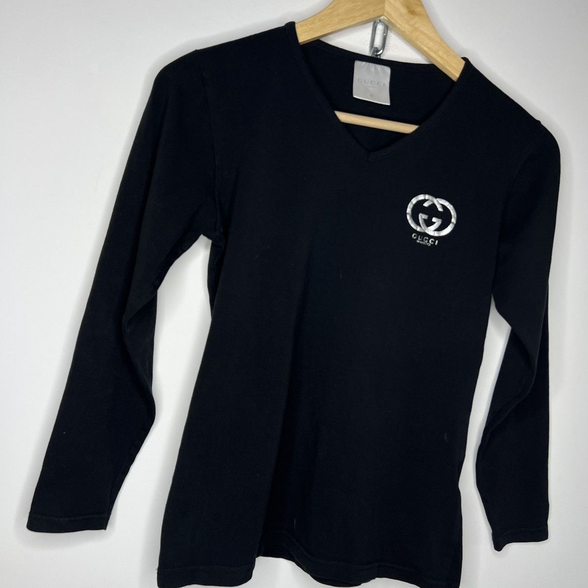 Designer × Gucci × Vintage Vintage Gucci Bamboo Longsleeve Top Tshirt Blouse Black Logo Size S / US 4 / IT 40 - 3 Thumbnail