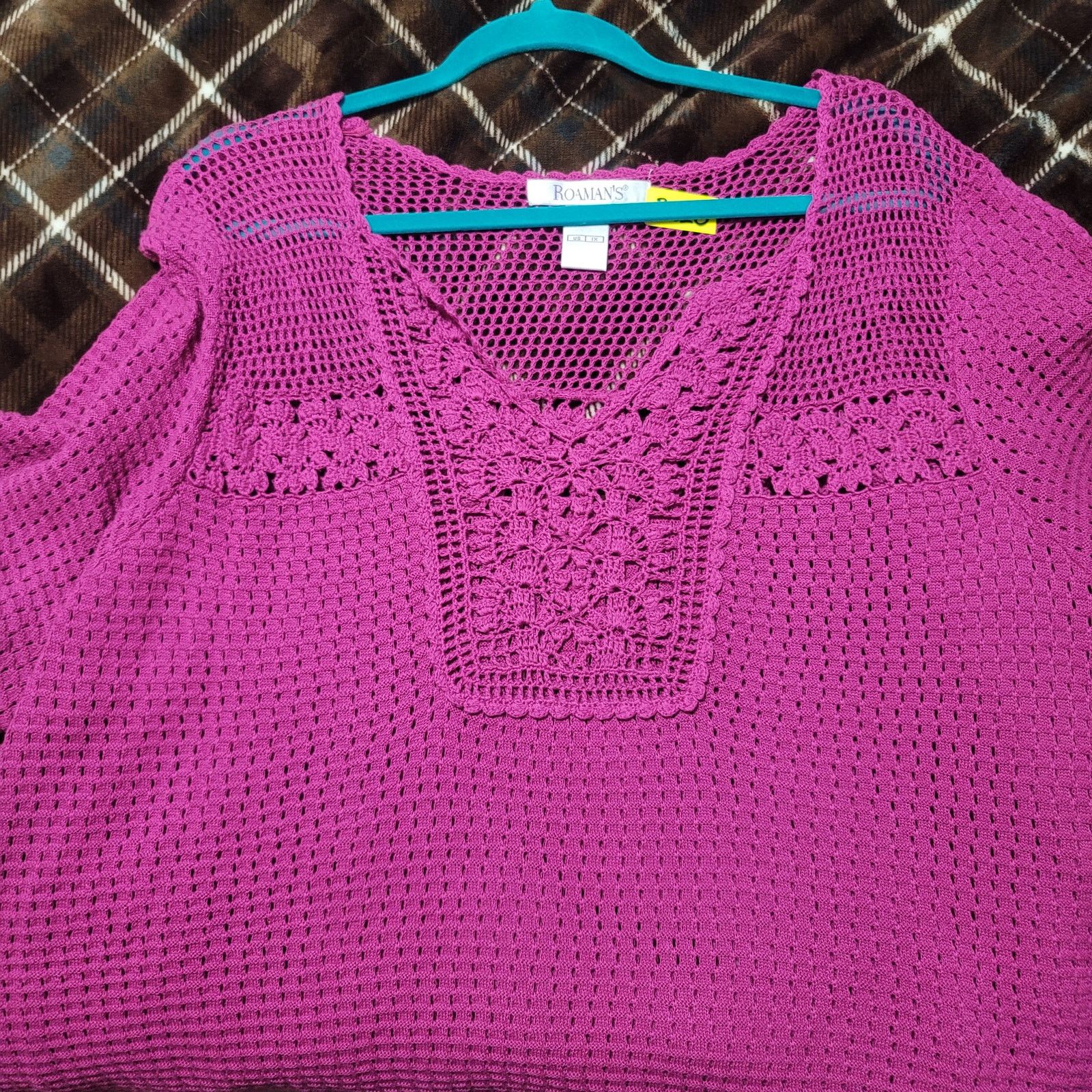 Other Roaman's Purple Open Knit V Neck Top 1X Plus Lightweight Size XXL / US 16-18 / IT 52-54 - 1 Thumbnail