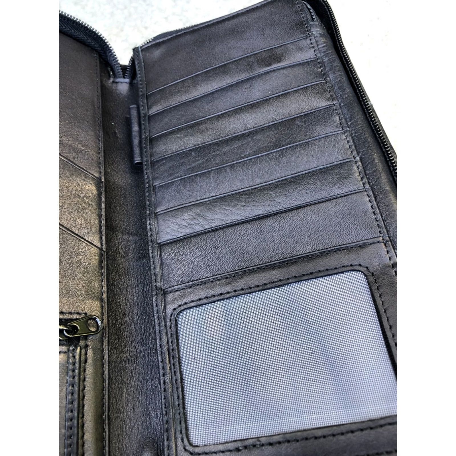 Vintage SHARPER IMAGE Leather Wallet Card Holder Cash Organizer 5"x10" Black Mens Size ONE SIZE - 4 Thumbnail