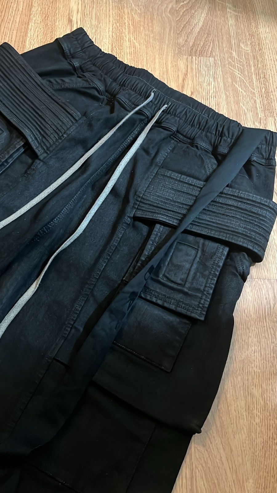 Rick Owens × Rick Owens Drkshdw BNWT SS24 Rick Owens Black Wax Creatch Cargo Denim Pants SBB Size US 32 / EU 48 - 3 Thumbnail