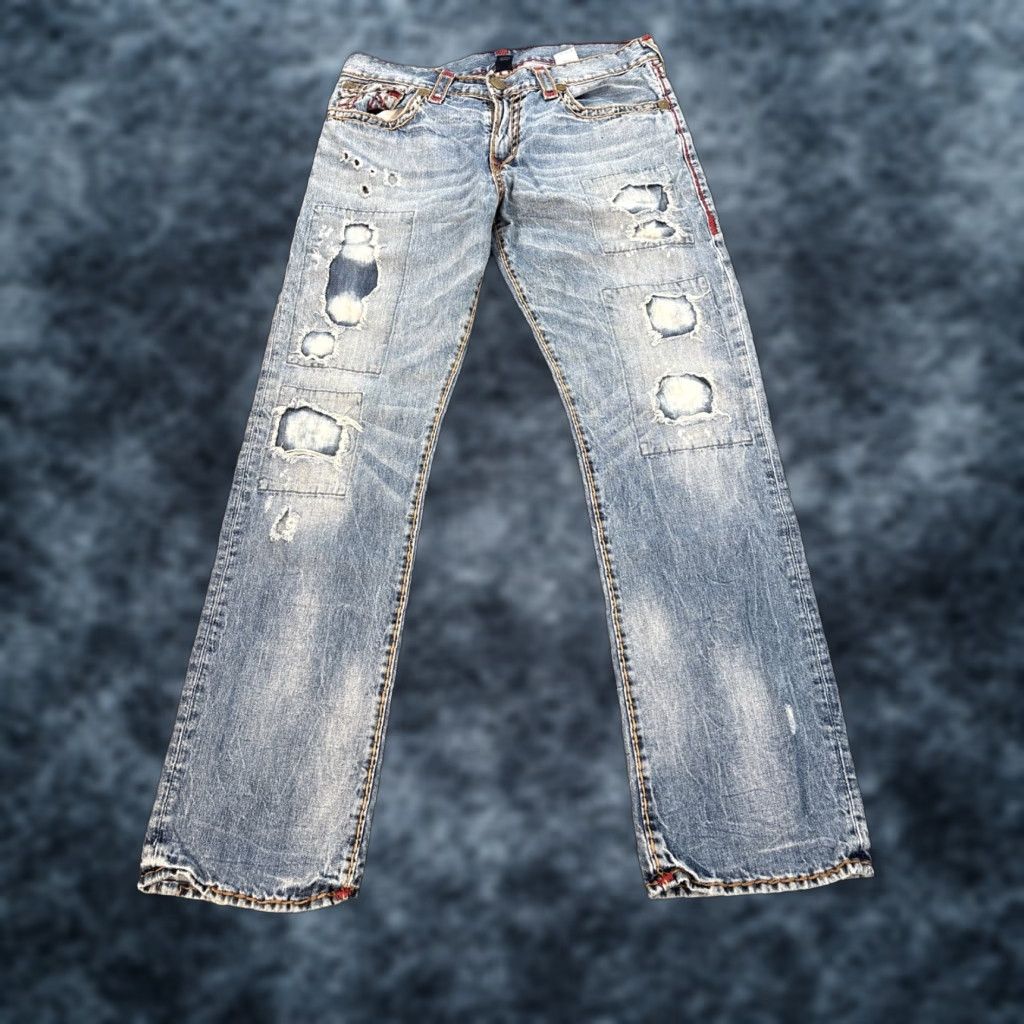 True Religion VINTAGE True Religion Jeans Ricky Straight 34x33 Men Blue Denim 5-Pocket USA Logo Distressed Size US 34 / EU 50 - 1 Thumbnail