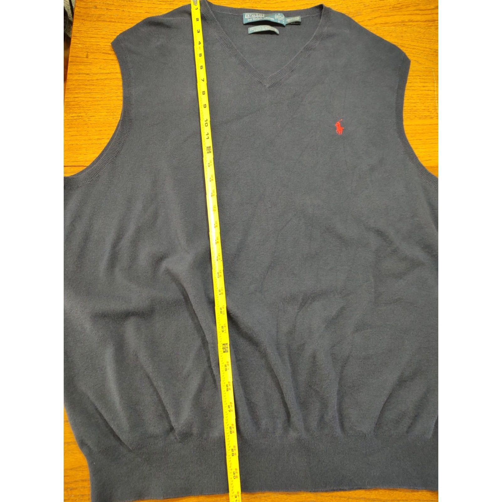 Polo Ralph Lauren VINTAGE Polo Ralph Lauren Knit Sweater Vest Men 2XLT Navy Blue Cable-Knit Cotton Solid V-Neck Big & Tall 90s Mens Size US XXL / EU 58 / 5 - 8 Thumbnail