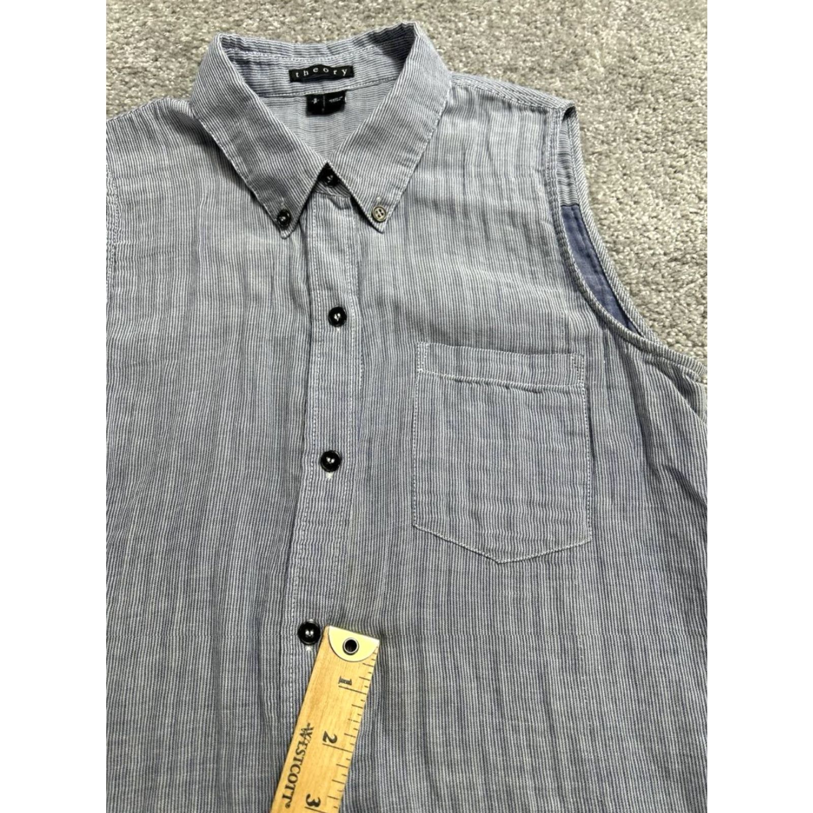 Theory Theory Shirt Womens Small Blue Striped Cotton Pleated Button Down Sleeveless Top Size S / US 4 / IT 40 - 4 Thumbnail