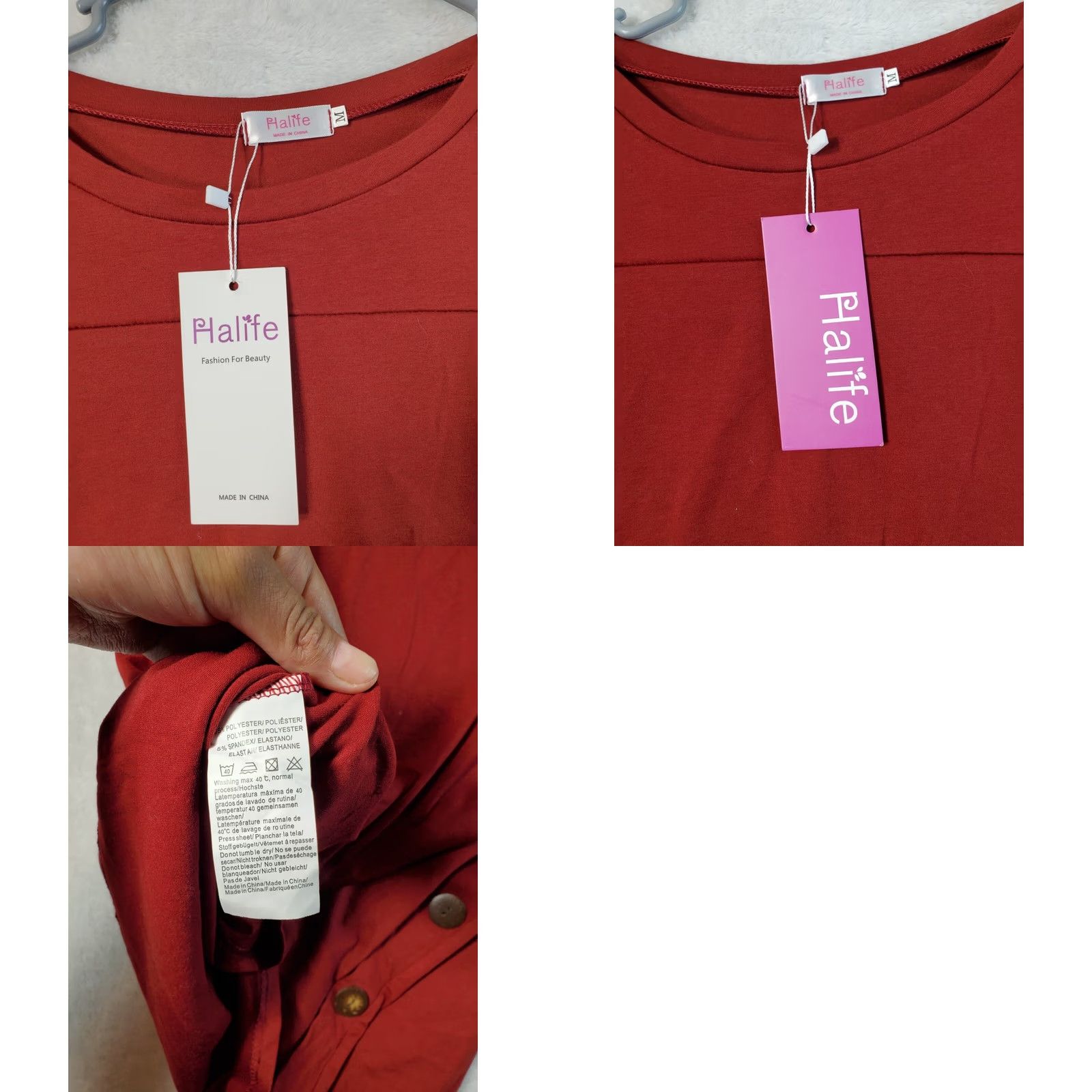 Alife Halife T Shirt Dress Womens Size M Red Polyester Round Neck Button Dress Short Sleeve/ Casual Women’s Shirt Dress Size M / US 6-8 / IT 42-44 - 8 Thumbnail