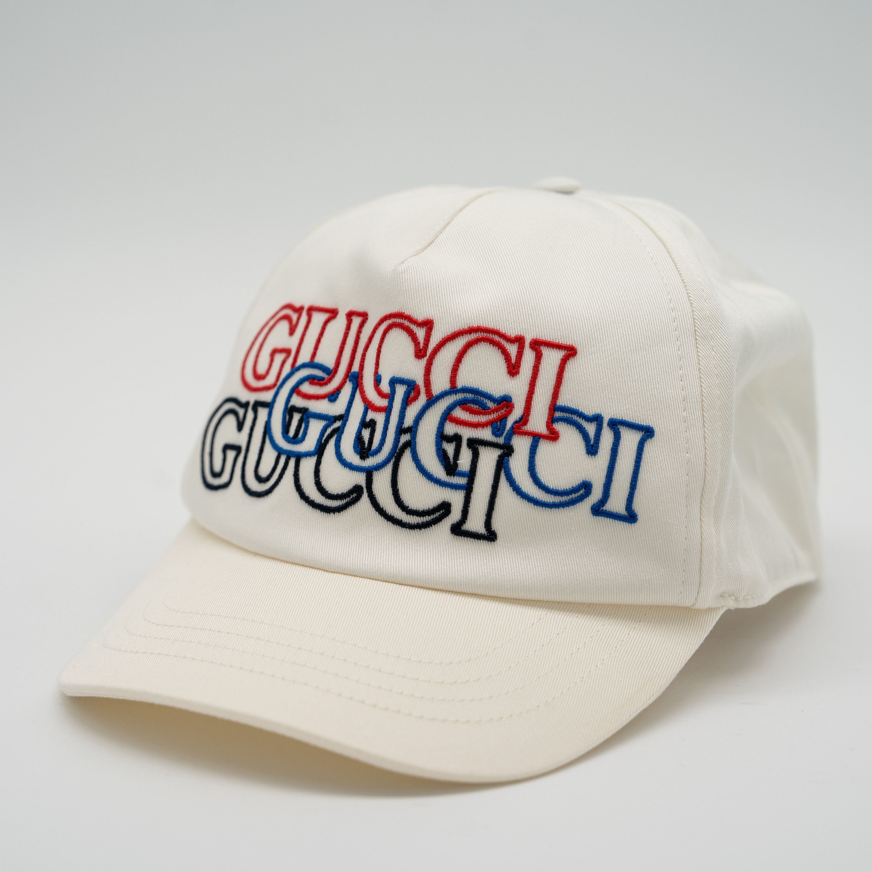 Gucci L Gucci White Embroidered Baseball Hat Cap Black Red Blue Size ONE SIZE - 1 Thumbnail