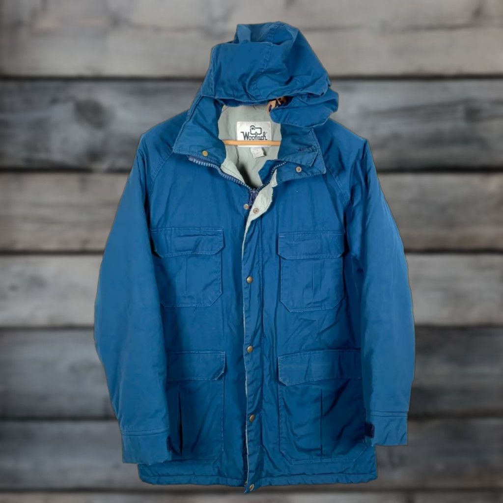 Vintage VINTAGE Woolrich Parka Jacket Mens Medium Blue Full Zip Hooded Lined Pockets Removable Hood 80s Size US M / EU 48-50 / 2 - 1 Thumbnail