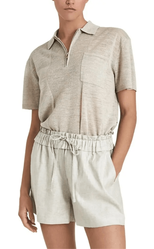 Reiss REISS Jenna Mixed Media Alpaca/Linen Top 1/4 Zip Polo Shirt Size M / US 6-8 / IT 42-44 - 1 Thumbnail