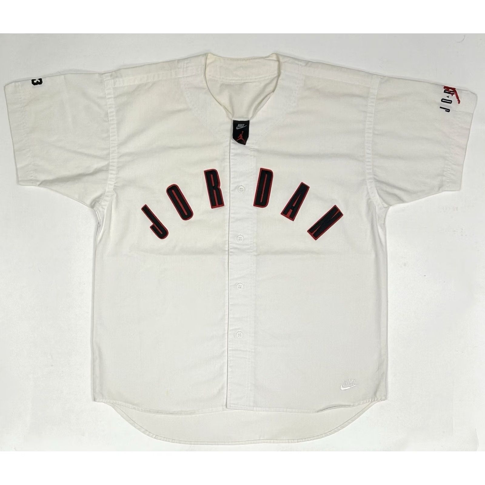 Nike VINTAGE Nike Air Jordan Baseball Jersey White XL 1991 Spellout Logo 90s Mens Size US XL / EU 56 / 4 - 2 Thumbnail