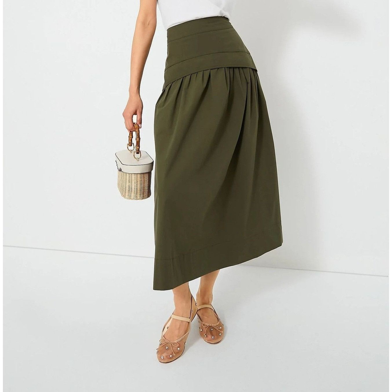 Vintage Tuckernuck Army Green Maxi Skirt XS Cotton High Waisted A Li Size 26" / US 2 / IT 38 - 1 Thumbnail