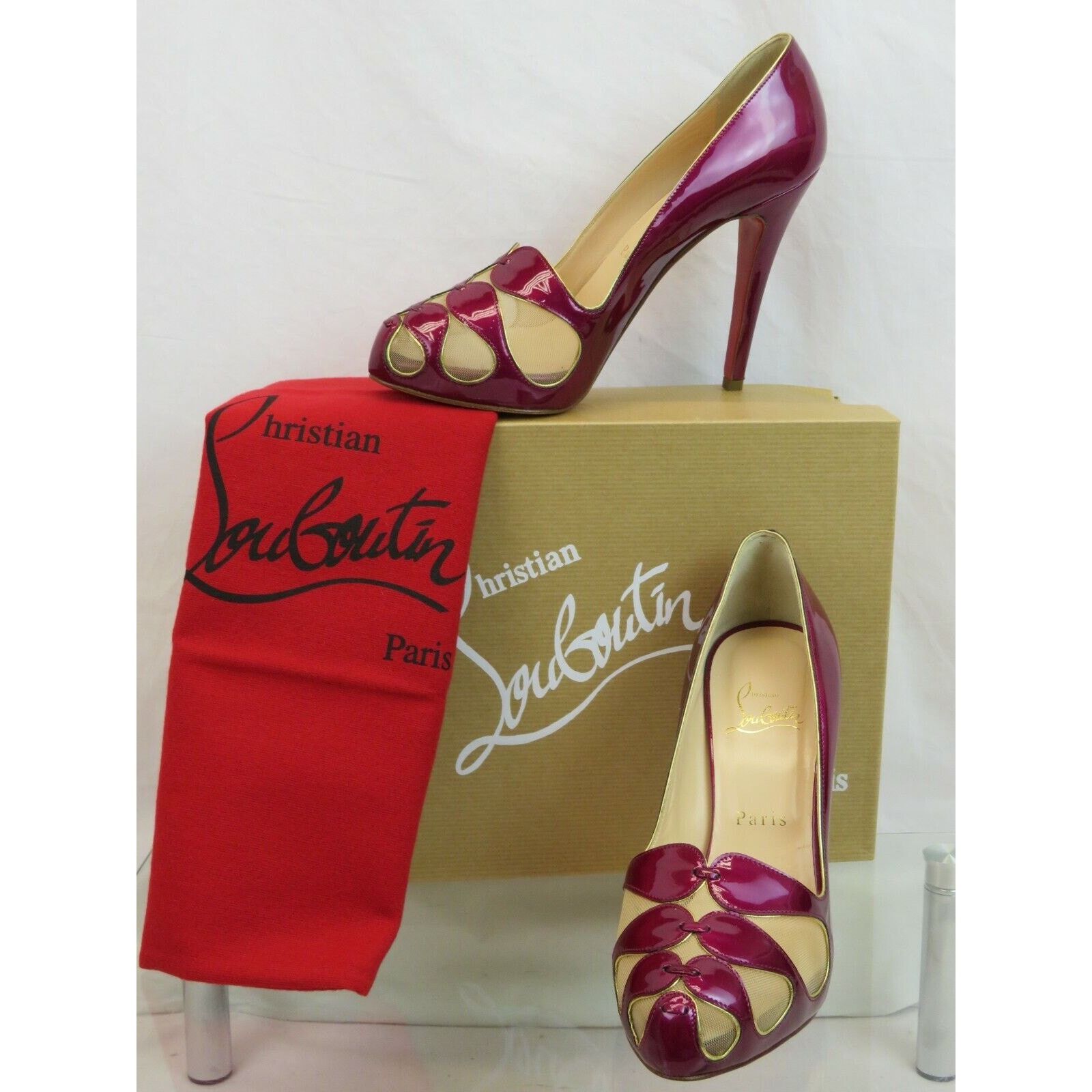 Christian Louboutin MOIRA 120 PURPLE PATENT LEATHER MESH CUTOUT HEEL PUMPS 37 Size US 7 / IT 37 - 2 Thumbnail