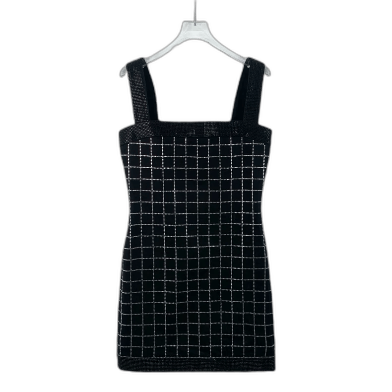 Balmain Black Checkered Crystal Strap Dress Size S / US 4 / IT 40 - 1 Thumbnail