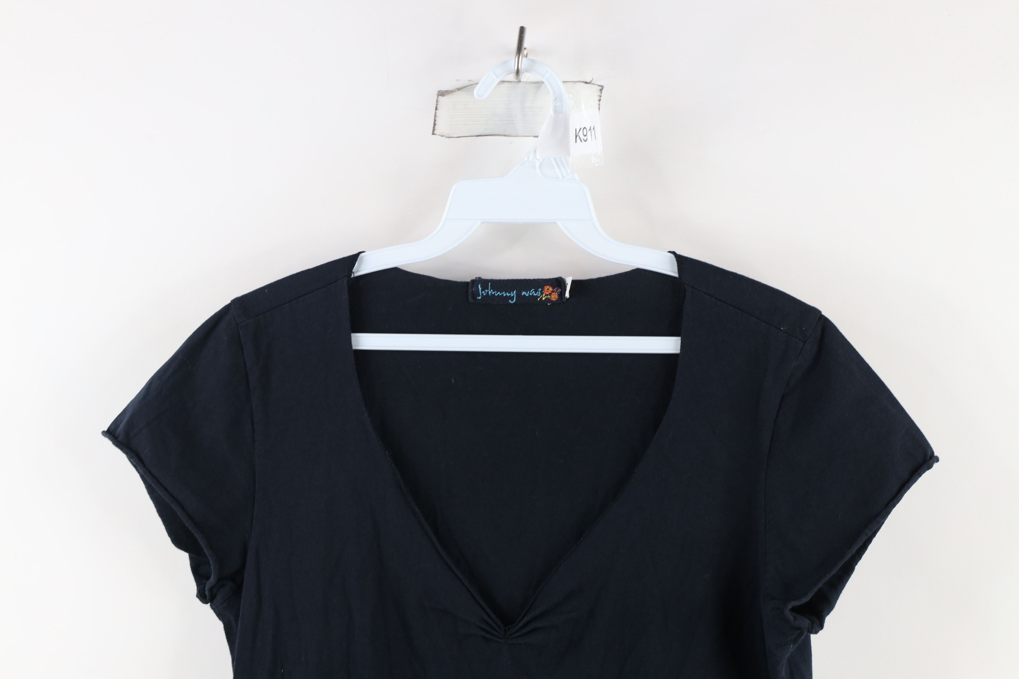 Johnny Was × Vintage Vintage 90s Johnny Was Marled Blank V-Neck T-Shirt Black USA Size M / US 6-8 / IT 42-44 - 2 Thumbnail