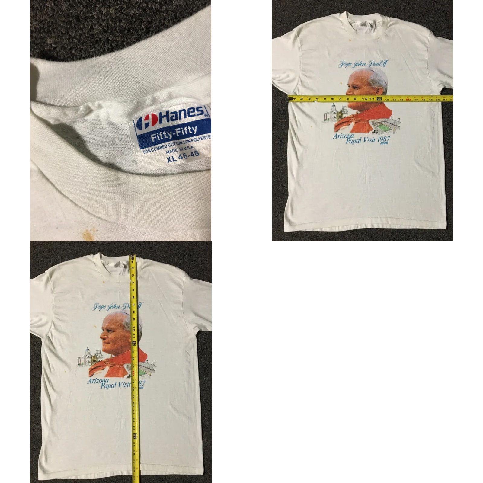 Vintage VINTAGE Pope John Paul II Phoenix AZ Faded Tour Shirt L White Jesus Christ Lord 80s Grunge USA Religion Religion Mens Shirt Size US L / EU 52-54 / 3 - 9 Thumbnail