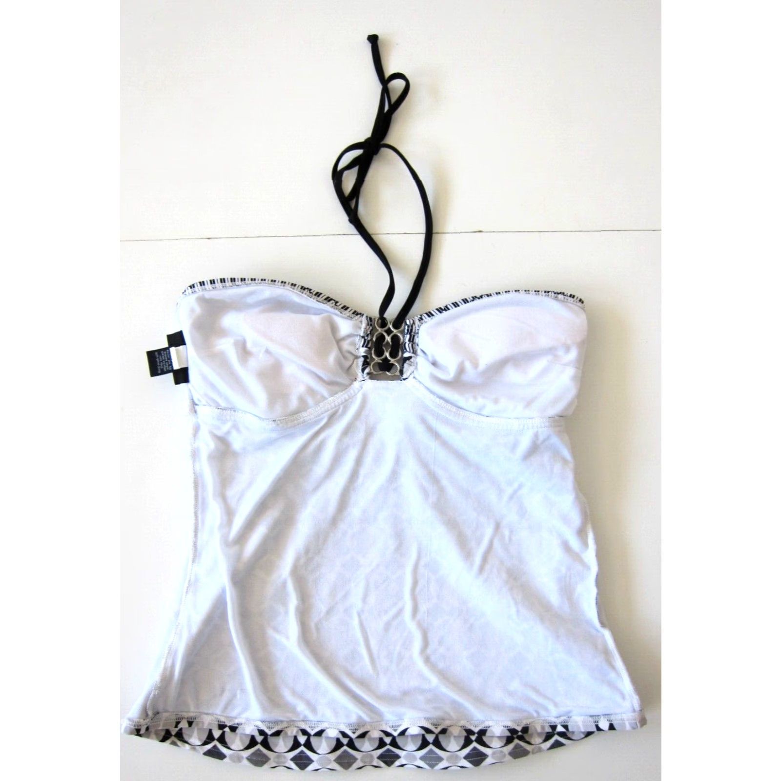 Apt. 9 Apt. 9 Black Grey White Geometric Built In Bra Halter Swimsuit Top Women 10 Size L / US 10 / IT 46 - 7 Thumbnail