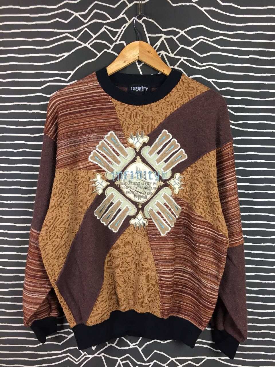 Japanese Brand Vtg Infinity By Polish Geometric Patchwork Sweater Size US L / EU 52-54 / 3 - 1 Thumbnail