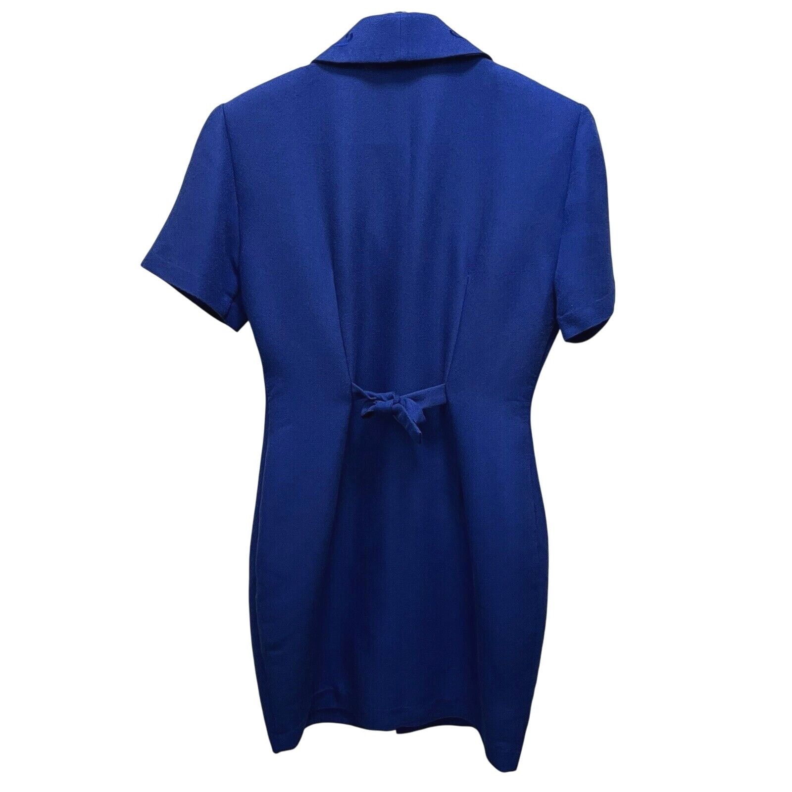 Vintage Dawn Joy | Vintage 80s Royal Blue Wiggle Dress Buttoned 12 Size XL / US 12-14 / IT 48-50 - 6 Thumbnail