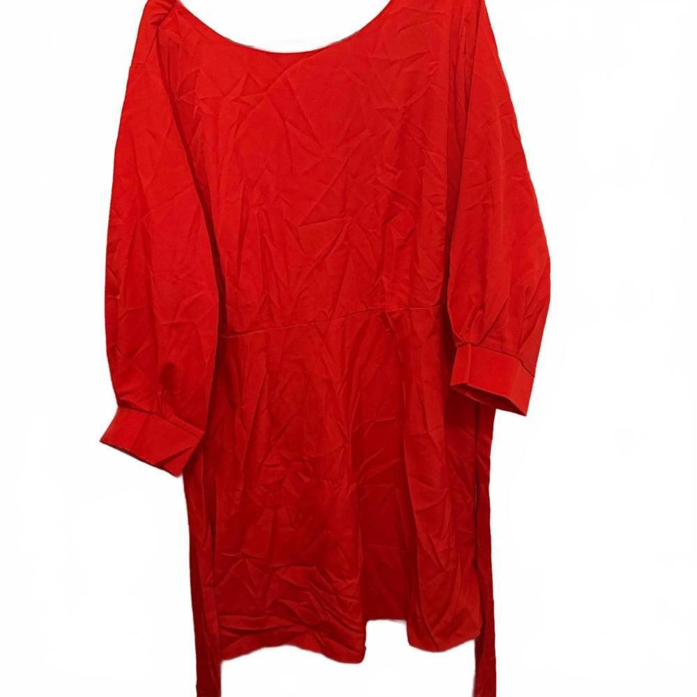 Designer Chic Red Dress with Puff Sleeves Size 4XL / US 24-26 - 2 Thumbnail