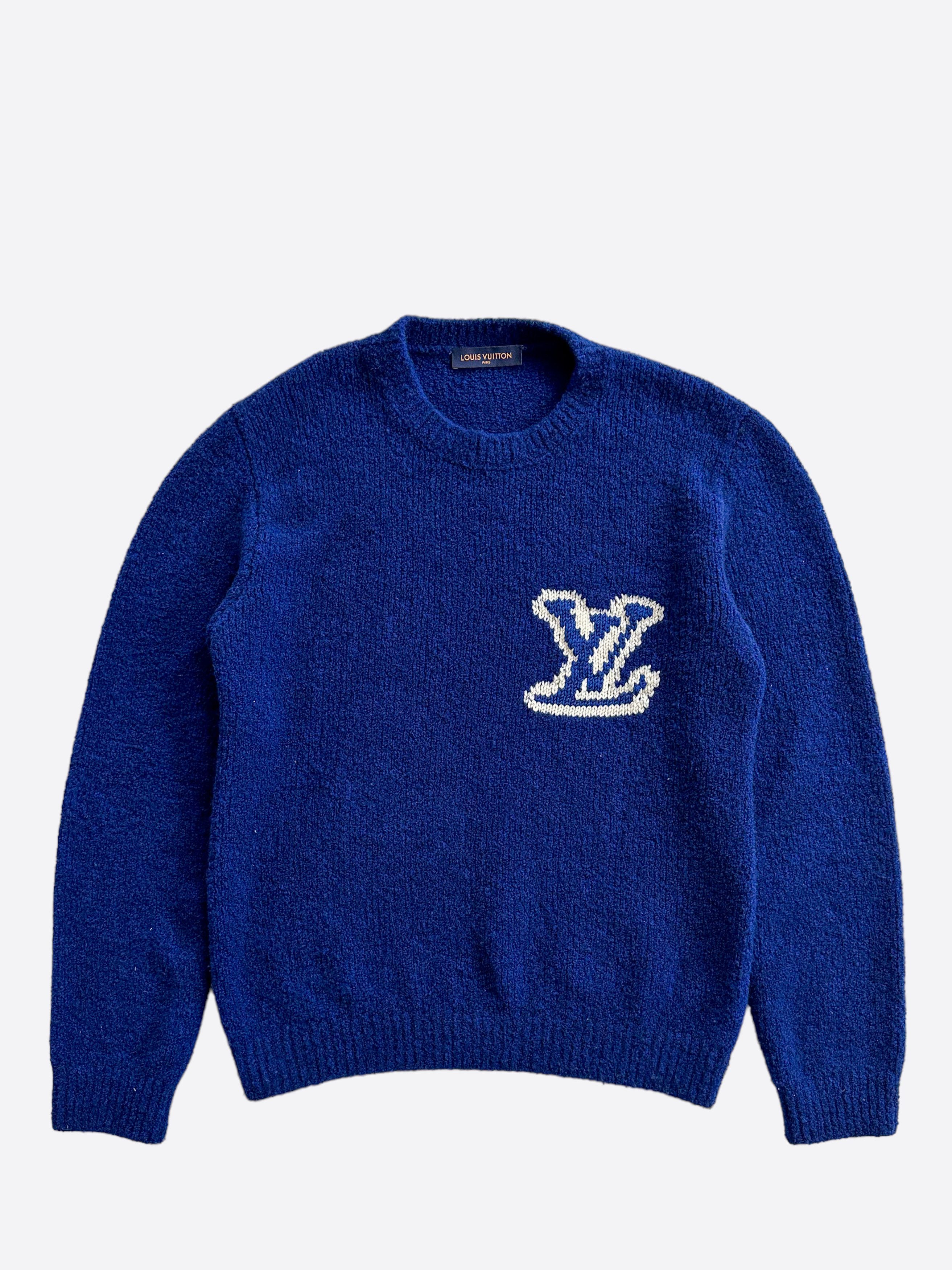 Louis Vuitton Louis Vuitton Blue White Intarsia Logo Sweater