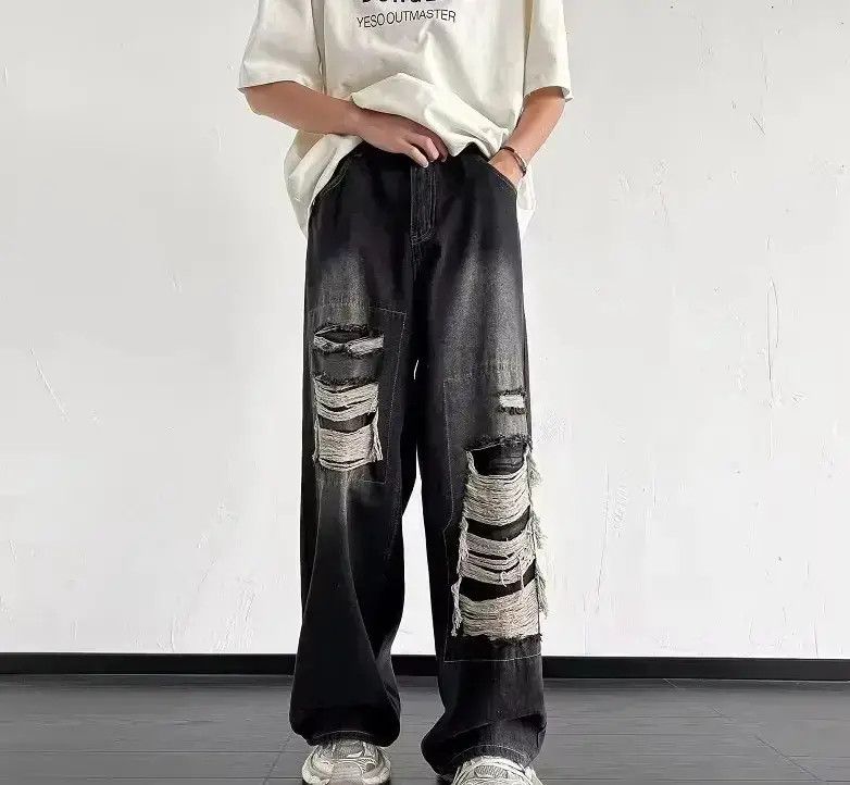 Japanese Brand Street loose wide leg ripped jeans Size US 32 / EU 48 - 1 Thumbnail