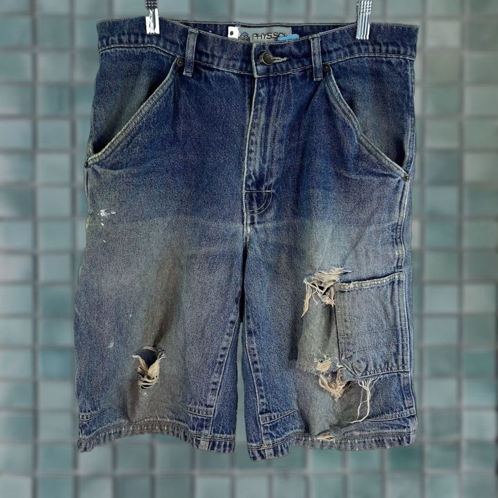 Vintage VINTAGE Phys.sci. Cargo Shorts Men 32 Blue Distressed 90s Mid Rise 12in Inseam Cotton Casual Summer Shorts Mens Size US 32 / EU 48 - 1 Thumbnail