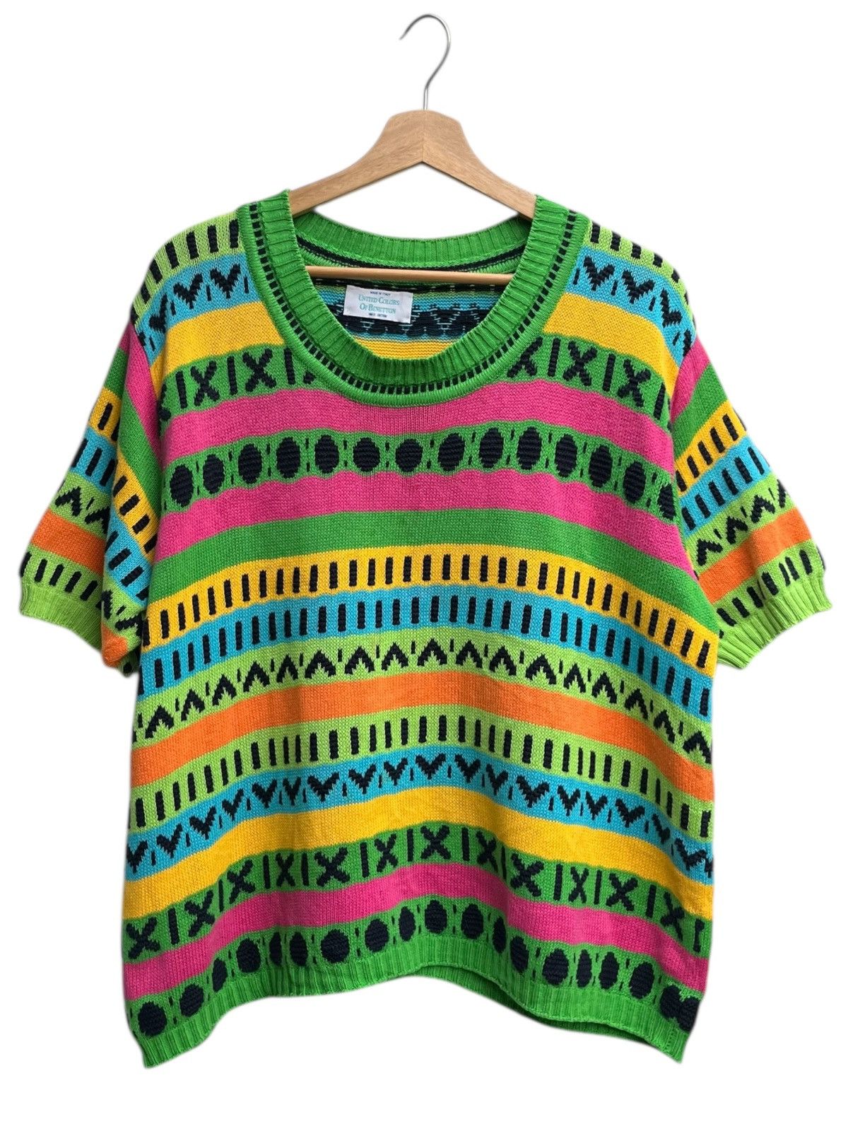 United Colors Of Benetton Colorful Patterned Short Sleeve Knit Sweater/Top Unisex Size US M / EU 48-50 / 2 - 1 Thumbnail