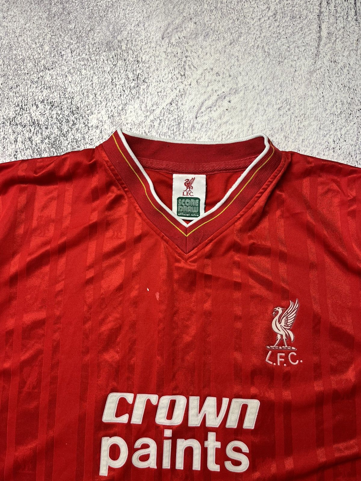 Vintage Liverpool 1982 Score Draw Football Shirt Mens Top Jersey Size US L / EU 52-54 / 3 - 8 Thumbnail