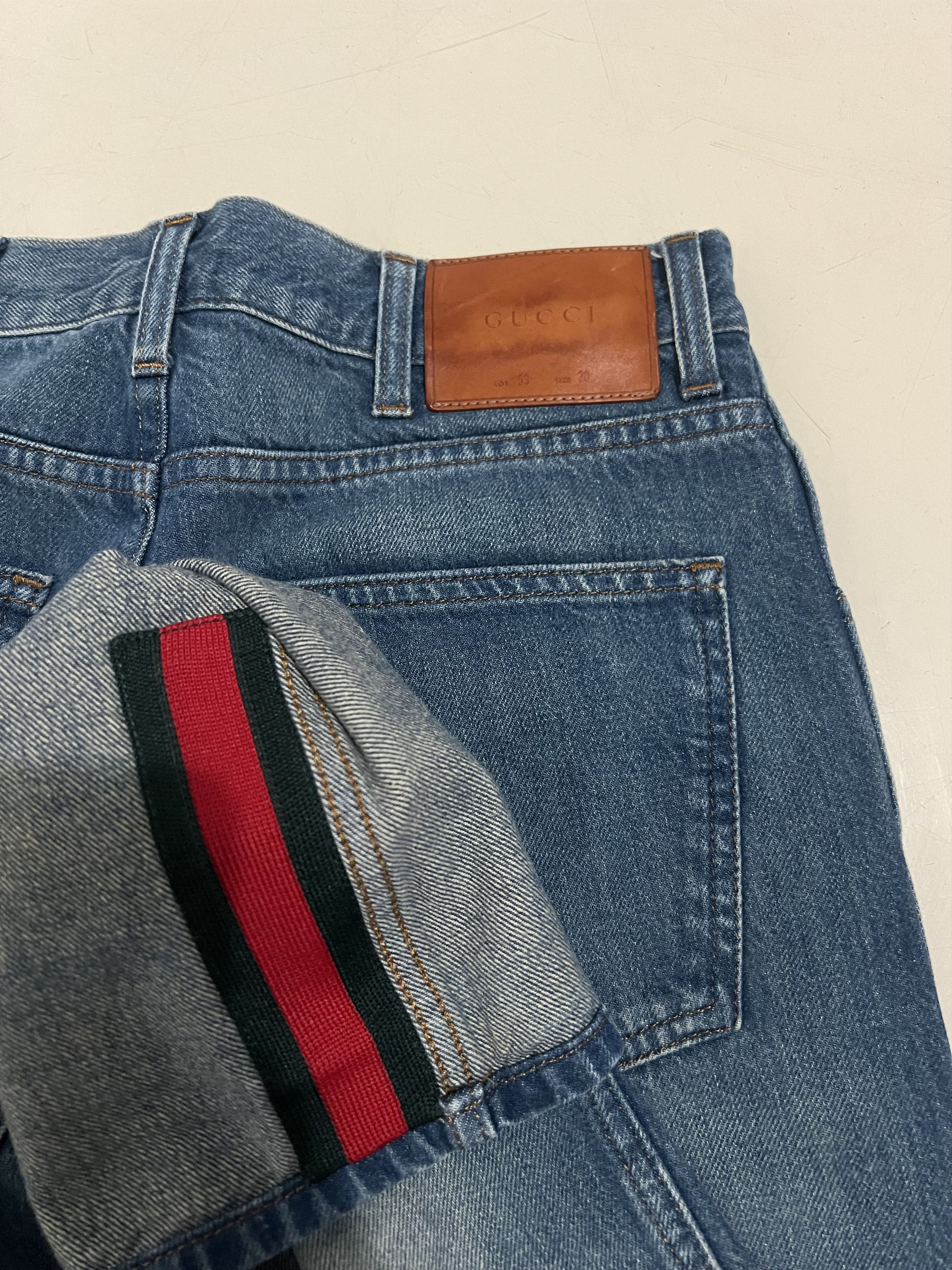 Gucci Gucci Slim Straight Denim Jeans Web Stripe Leather Size US 28 / EU 44 - 6 Thumbnail