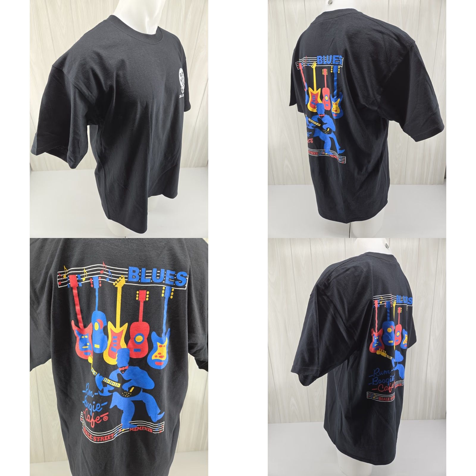 Gildan Rum Boogie Cafe Shirt Mens XL Beale Street Memphis Black Guitars Size US XL / EU 56 / 4 - 8 Thumbnail