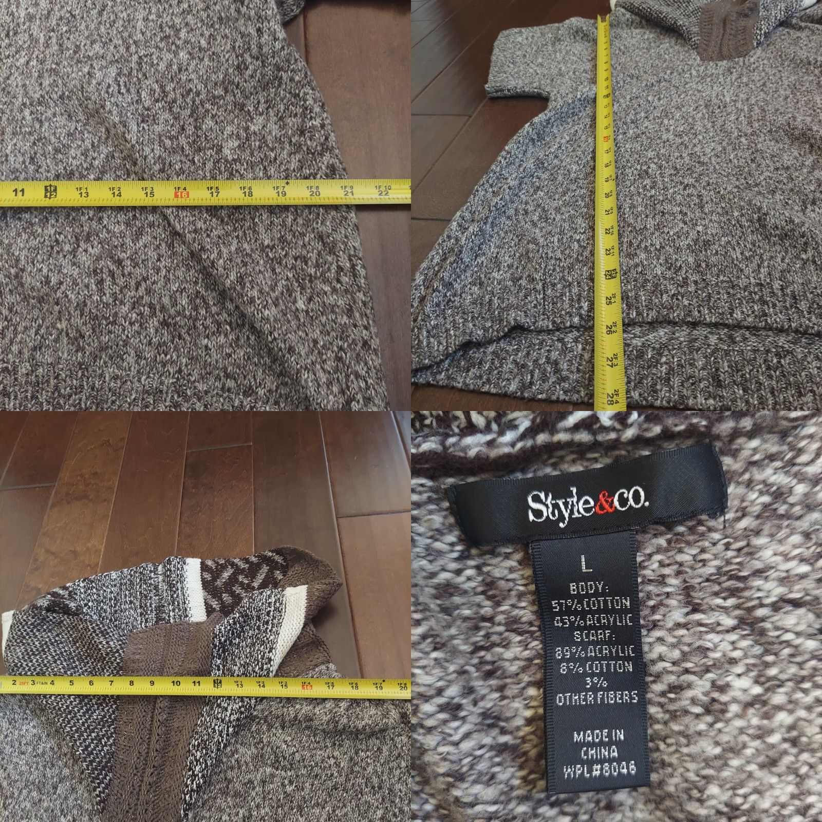 Vintage Style&co. Women's Gray Knitted Zip Turtle Neck Sweater - Size L - Solid Knit Cotton Acrylic Tunic Long Sleeve Womens Size L / US 10 / IT 46 - 9 Thumbnail