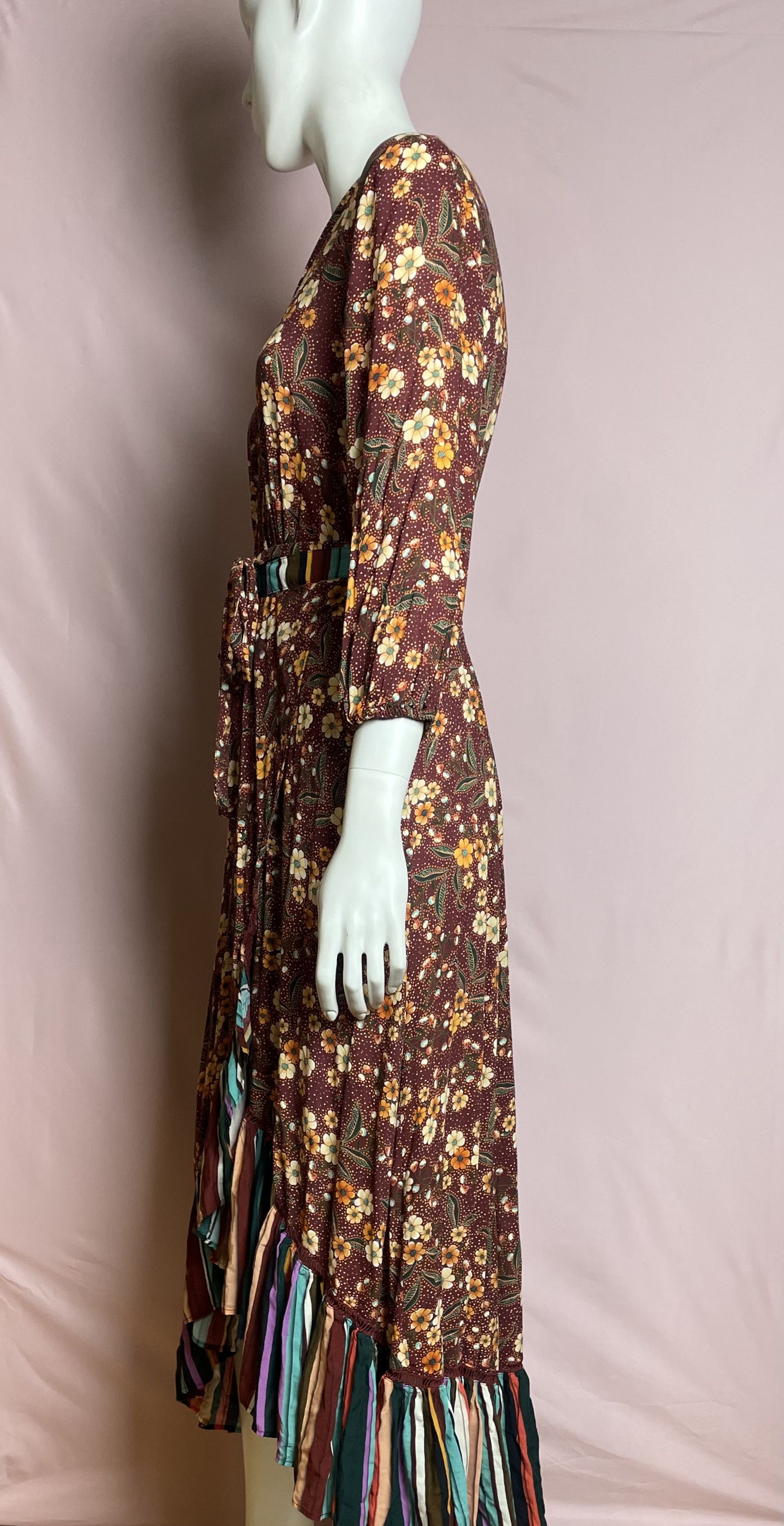 Farm Rio Farm Rio Anthropologie Striped Floral Wrap Dress L Size L / US 10 / IT 46 - 4 Thumbnail