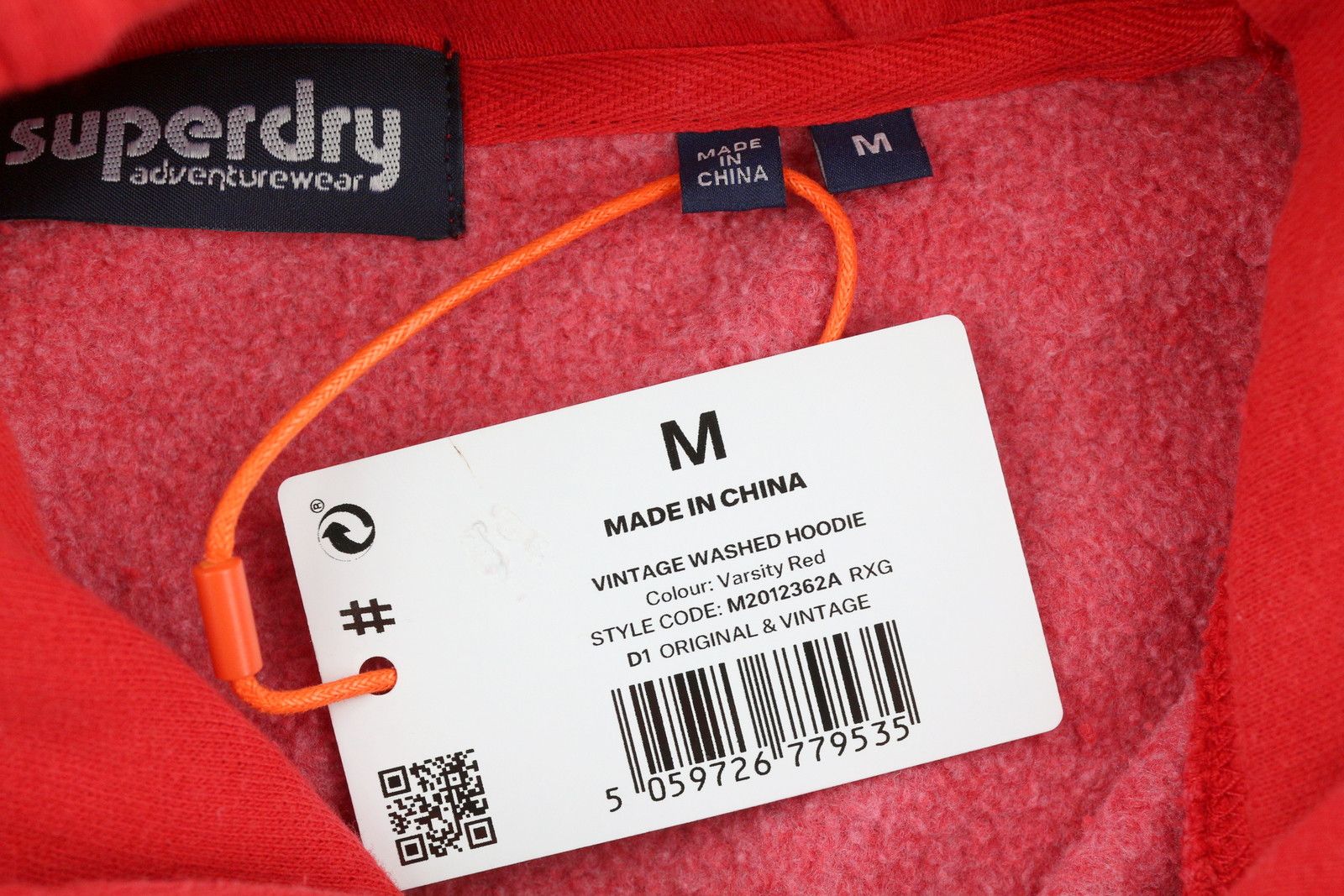 Superdry VINTAGE WASHED M Red Logo Kangaroo Hoodie 87132 Size US M / EU 48-50 / 2 - 6 Thumbnail