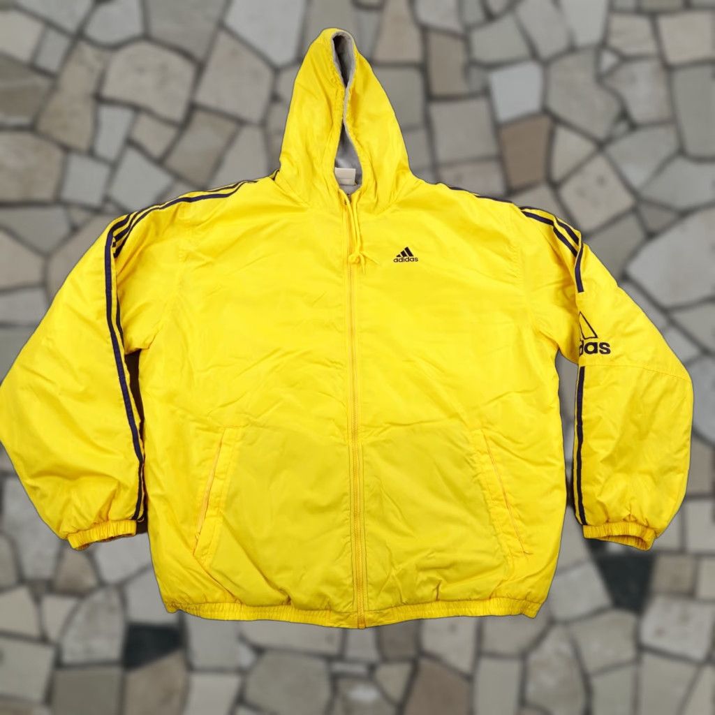 Adidas VINTAGE adidas Jacket Mens XL Yellow Hooded Fleece Lined Windbreaker Coat Y2K Size US XL / EU 56 / 4 - 1 Thumbnail