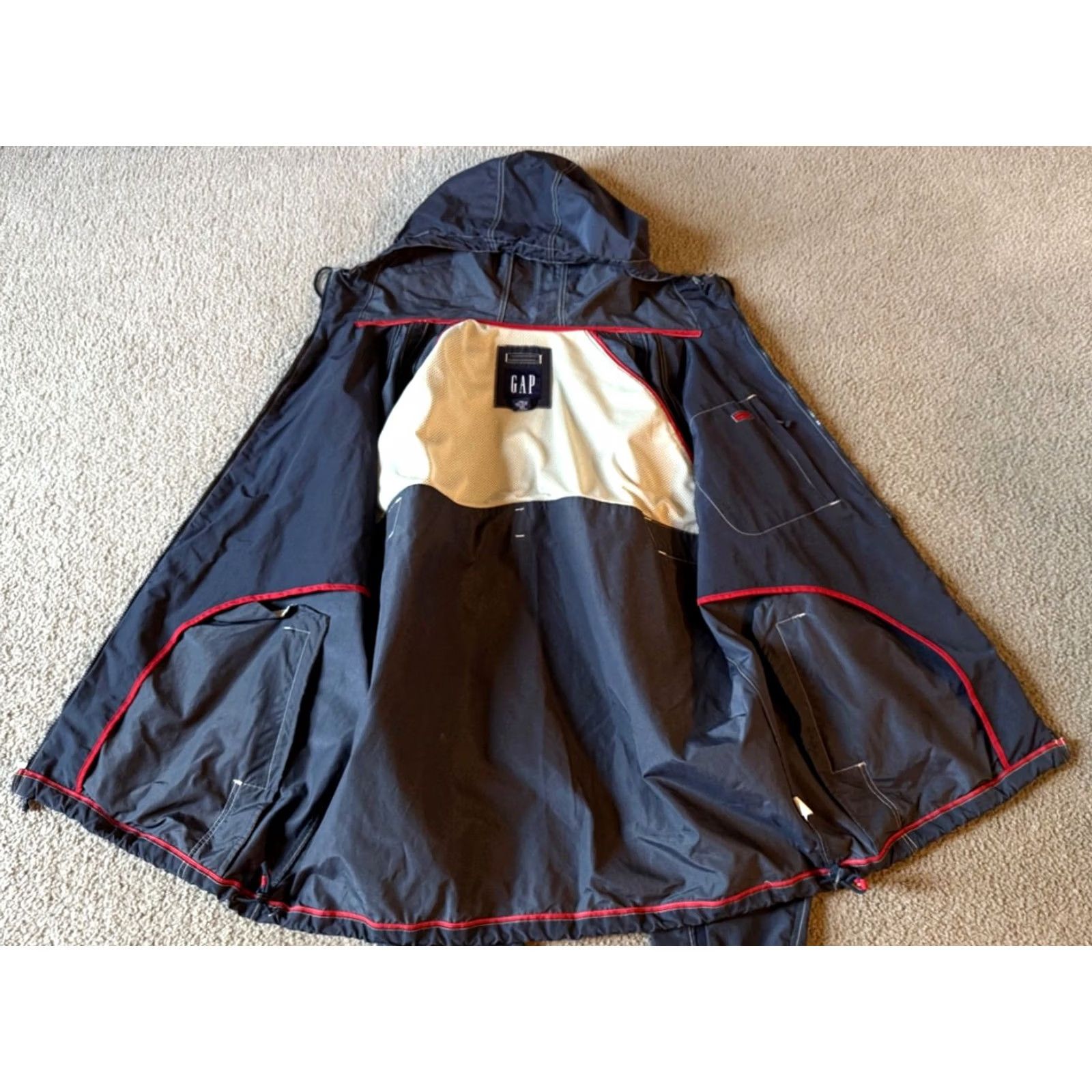 Gap VINTAGE Gap Men's Jacket Windbreaker Hooded Zip Navy Blue 2XL Retro Nylon Zip Front Pocket Lined Size US XXL / EU 58 / 5 - 4 Thumbnail