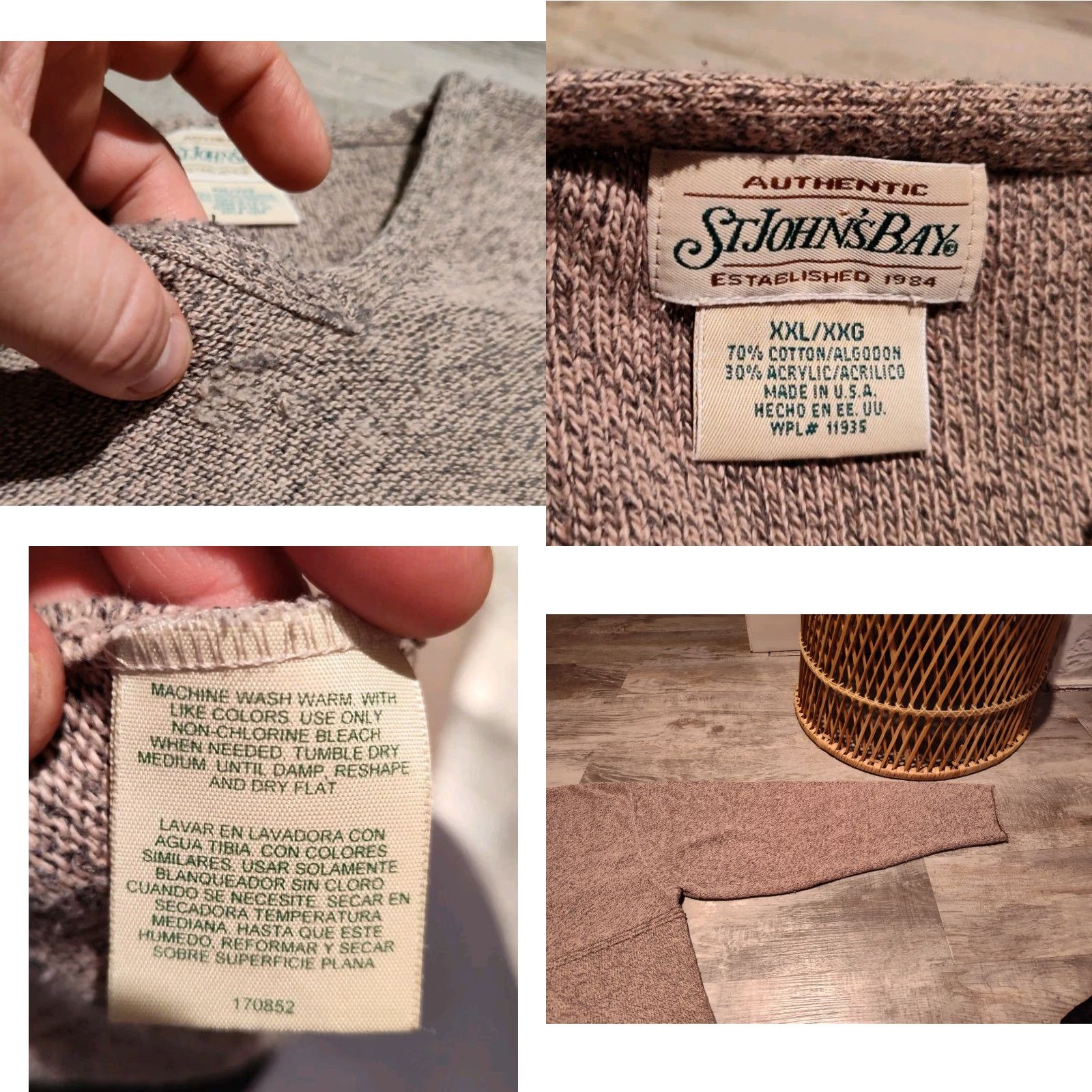Vintage VINTAGE St. John's Bay Knit Sweater Mens XXL Beige 90s USA Made Crew Neck Raw Hem Lightweight/Heavyweight Knit Pullover (All Seasons) Regular Fit Size US XXL / EU 58 / 5 - 8 Thumbnail