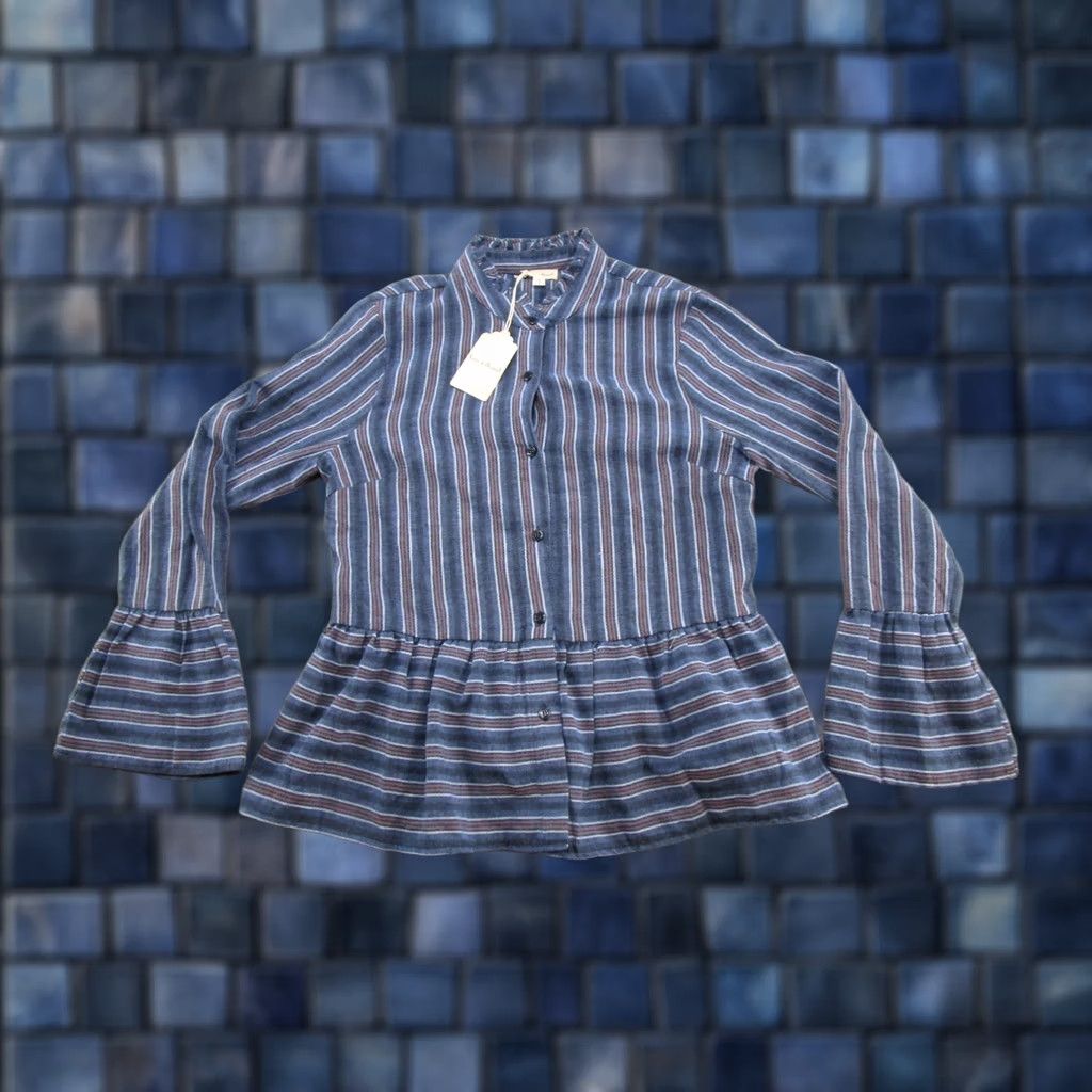 Vintage Hem & Thread Striped Button Front Long Sleeve Top Shirt M Blue Womens Modern Casual Cardigan? Size M / US 6-8 / IT 42-44 - 1 Thumbnail
