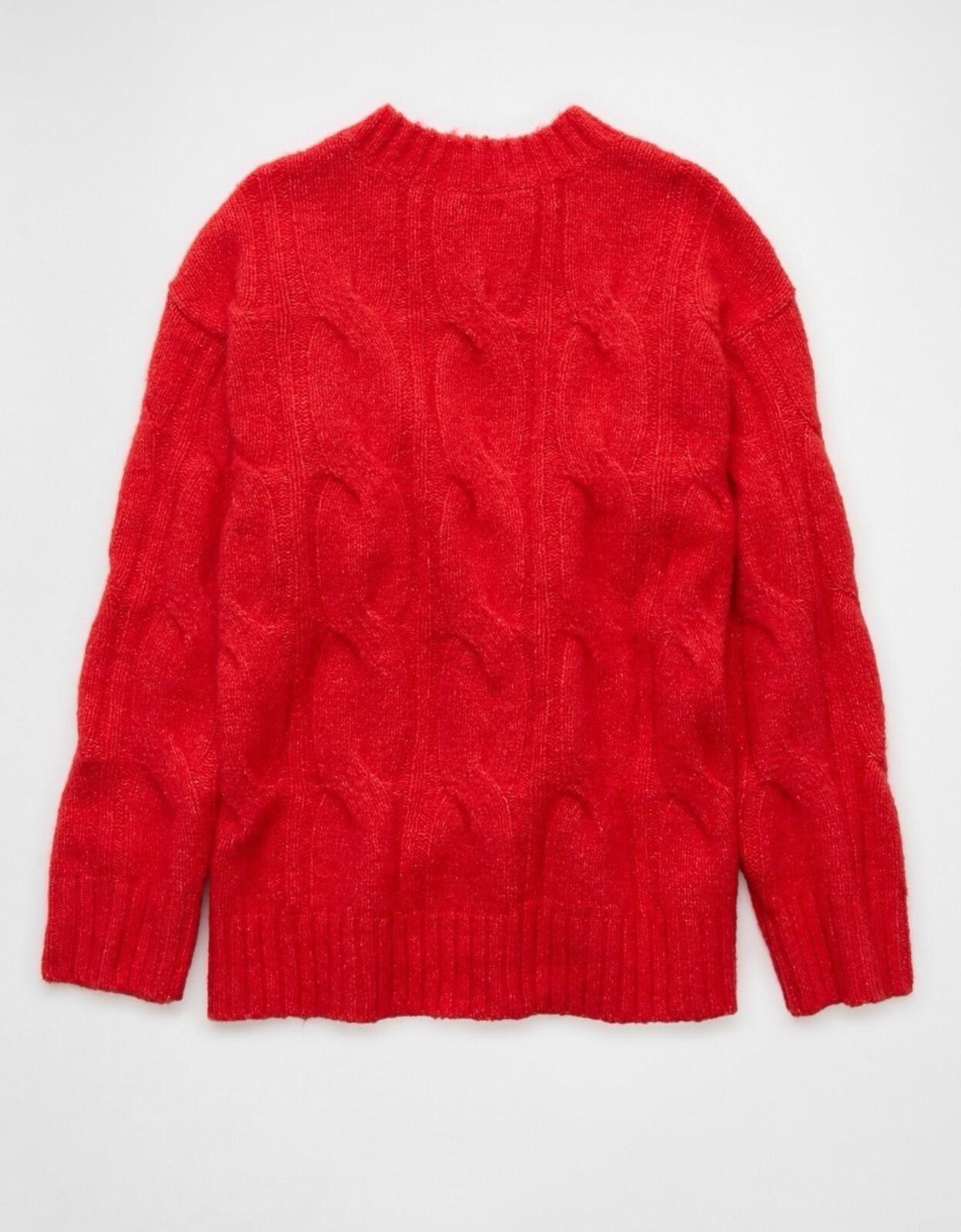 American Eagle Outfitters American Eagle Whoa So Soft Cable Knit Sweater Red Crewneck Size L / US 10 / IT 46 - 6 Thumbnail