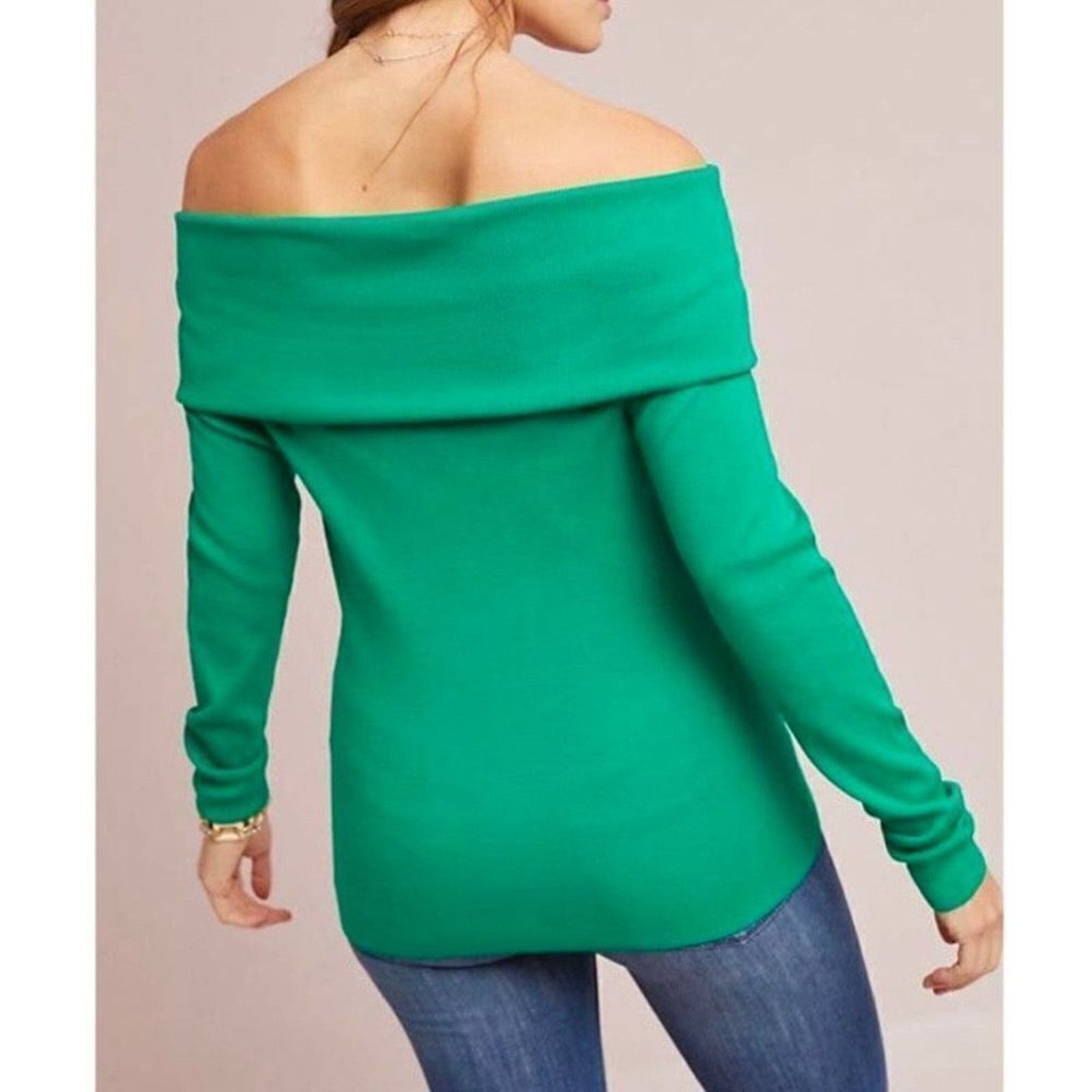 Anthropologie Ett:wa Anthropologie Green Ribbed Knit Pullover SMALL Preppy Size S / US 4 / IT 40 - 3 Thumbnail