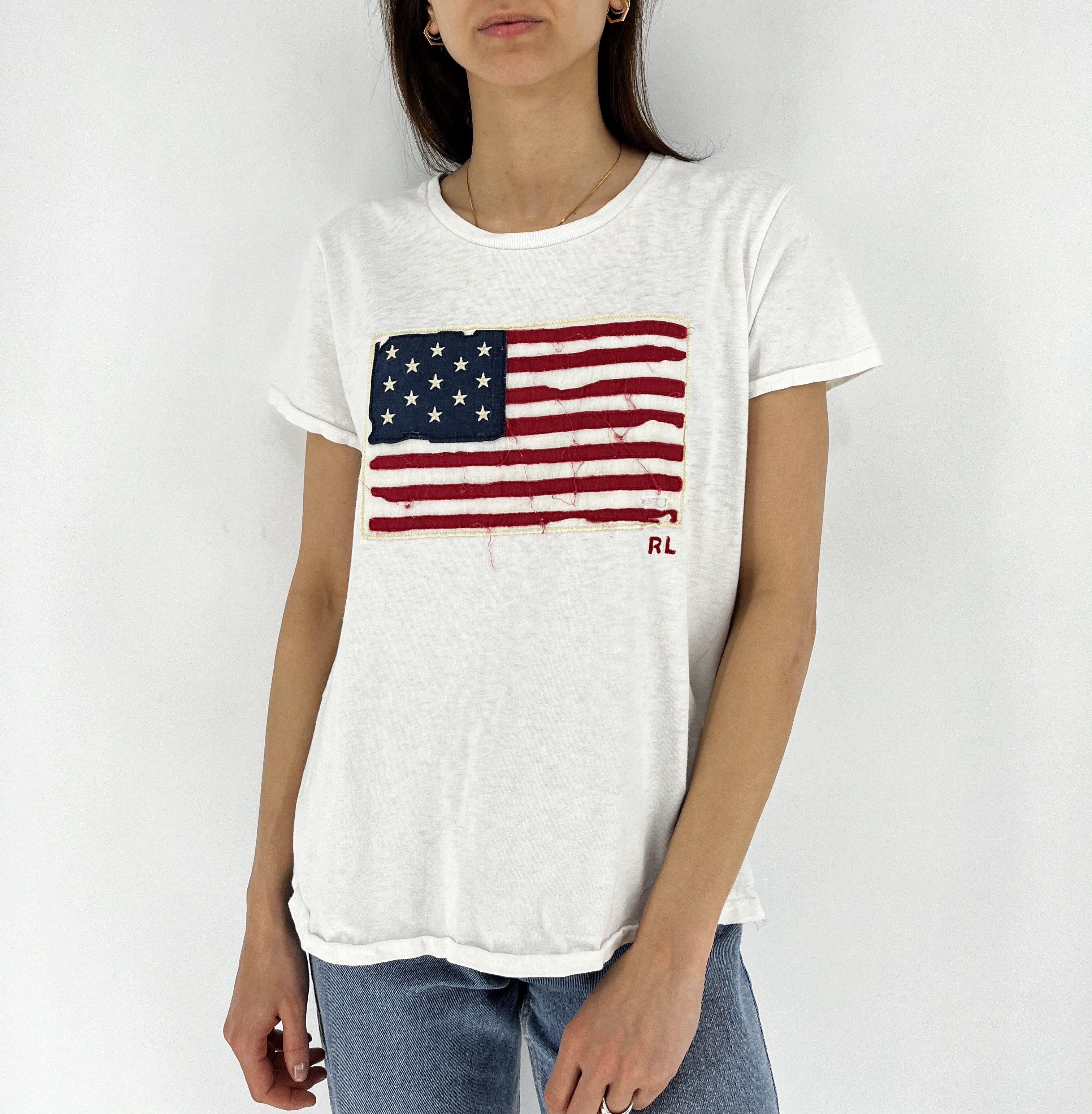 Polo Ralph Lauren Ralph Lauren White cotton crew-neck T-shirt with flag patch Size L / US 10 / IT 46 - 1 Thumbnail