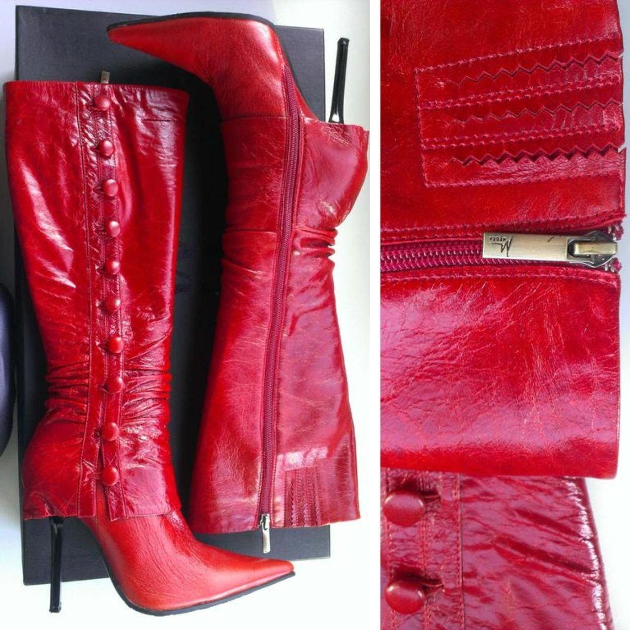 Designer Avant garde Pointed toe red knee high boots US sz 5 / Eur 35 Size US 5 / IT 35 - 3 Thumbnail
