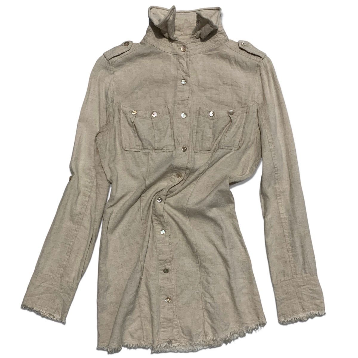 Designer G.O.A Safari Raw Hem Linen Rayon Shirt Size M / US 6-8 / IT 42-44 - 2 Thumbnail