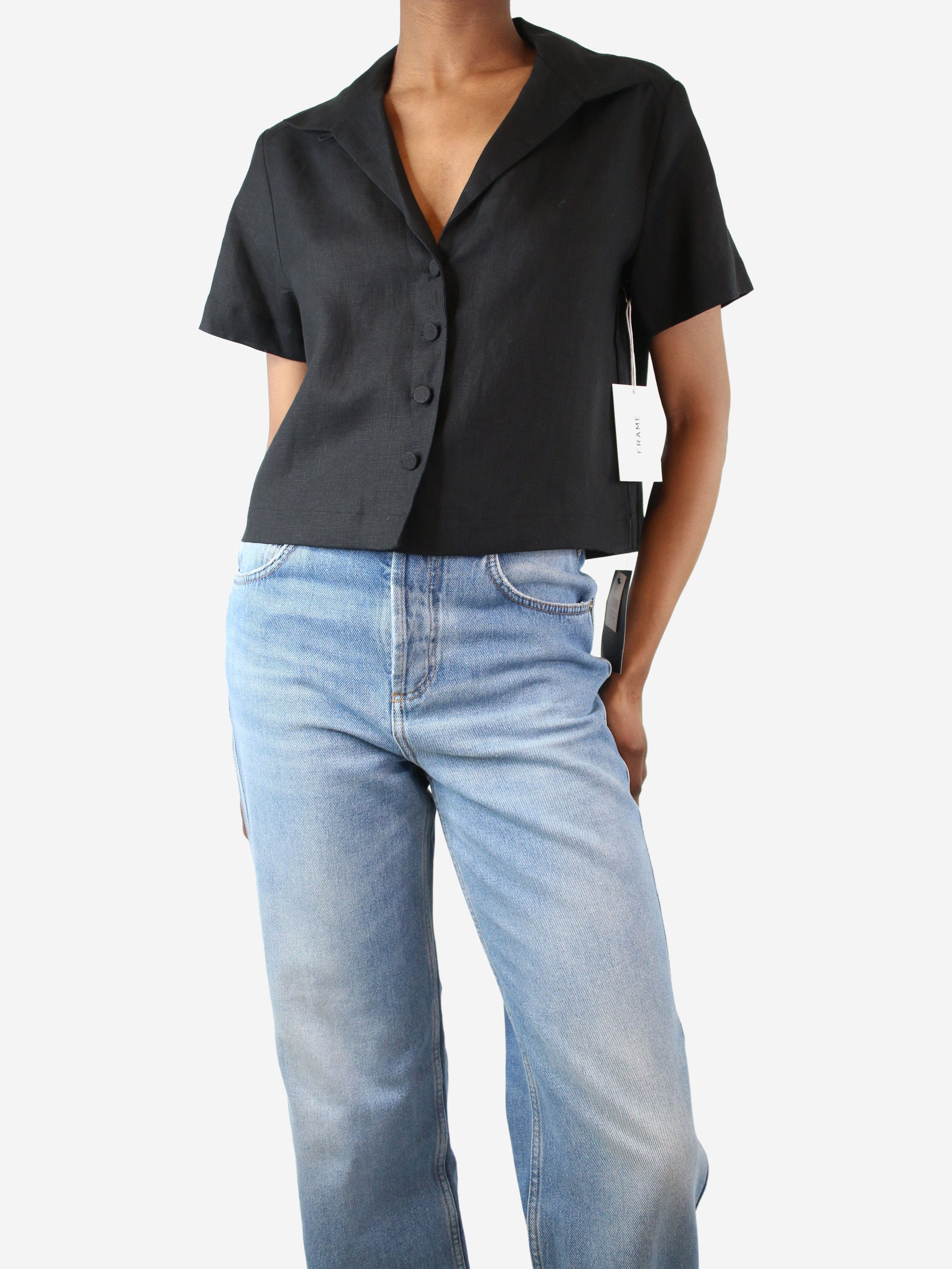 image of Frame Black Short-Sleeved Cropped Shirt - Size Xs, Women's