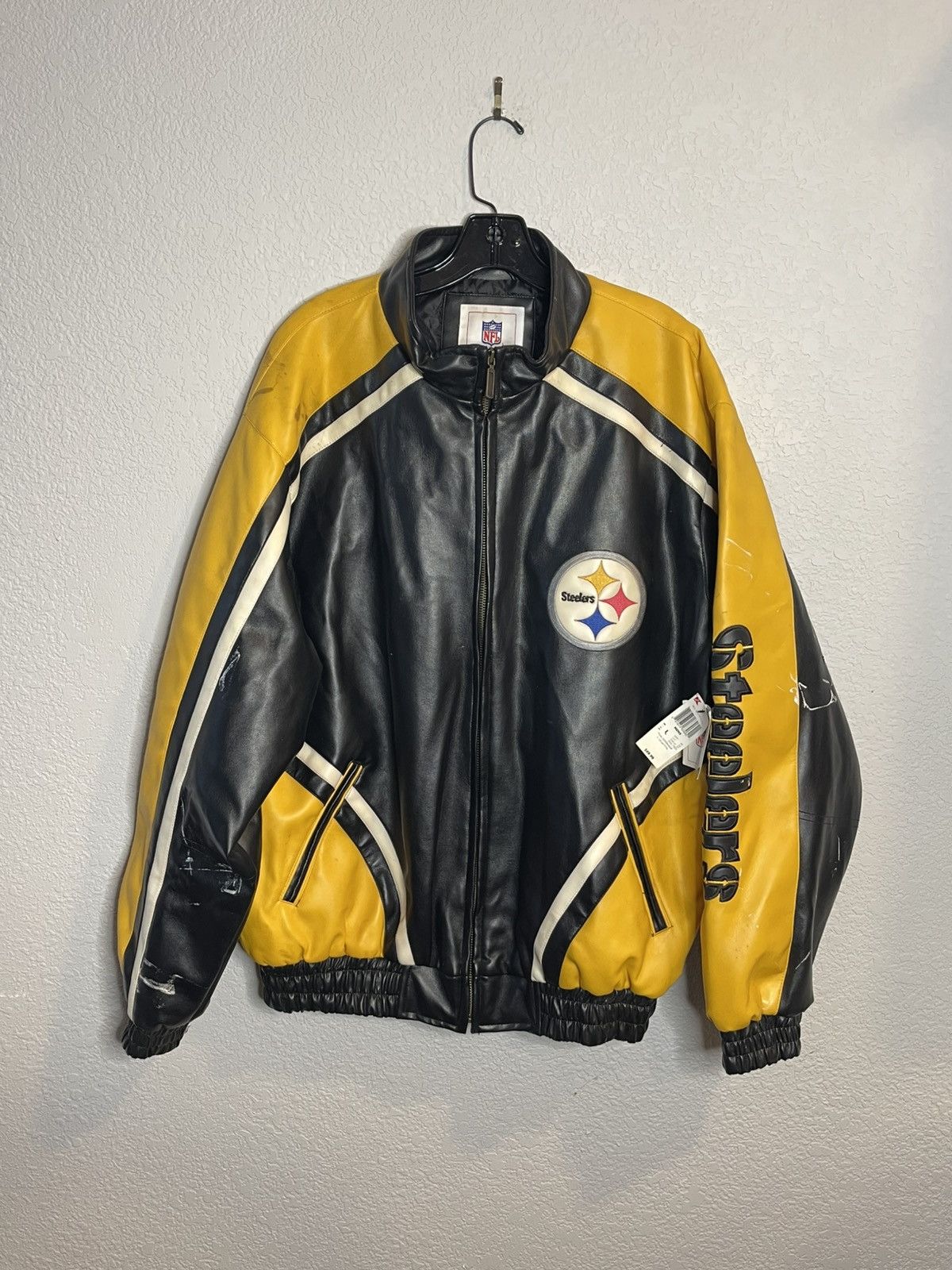 NFL Vtg Pittsburgh Steelers Faux Leather GIII Jacket NWT *FLAW Size US L / EU 52-54 / 3 - 1 Thumbnail