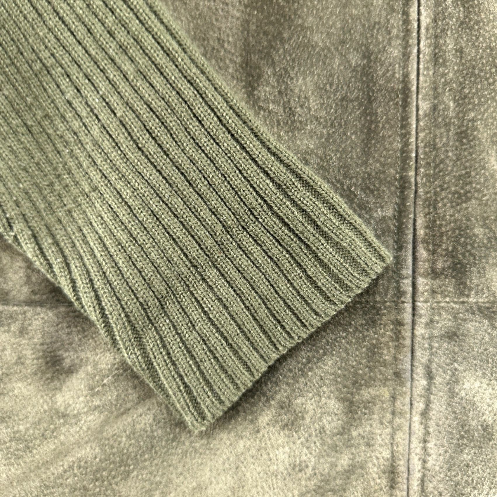 Olive VINTAGE Live a Little Jacket Women L Green Suede Leather Ribbed Knit 90s Size L / US 10 / IT 46 - 2 Thumbnail