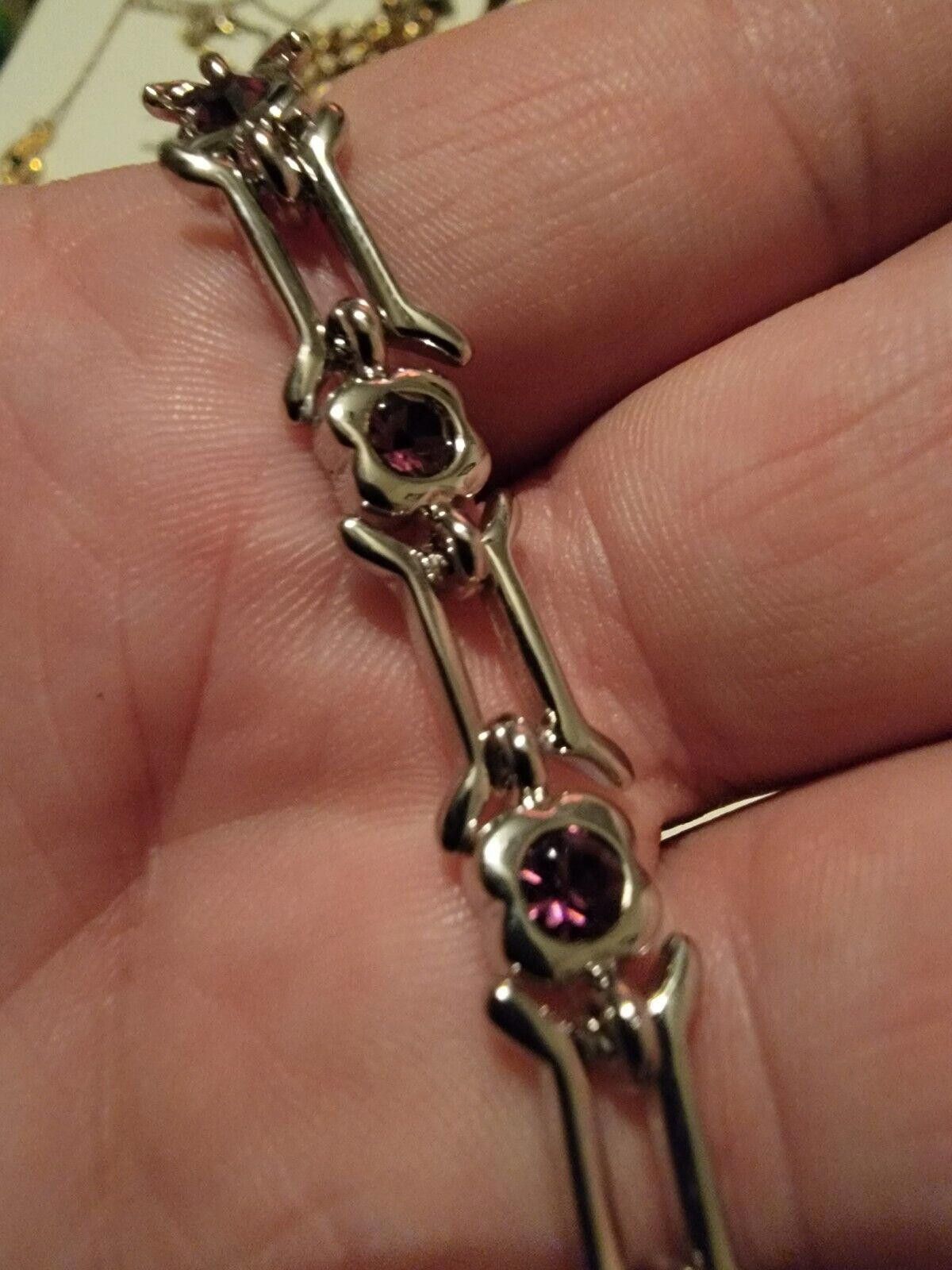 The Unbranded Brand Silver Tone Bracelet With Pink Gemstones Size ONE SIZE - 4 Thumbnail
