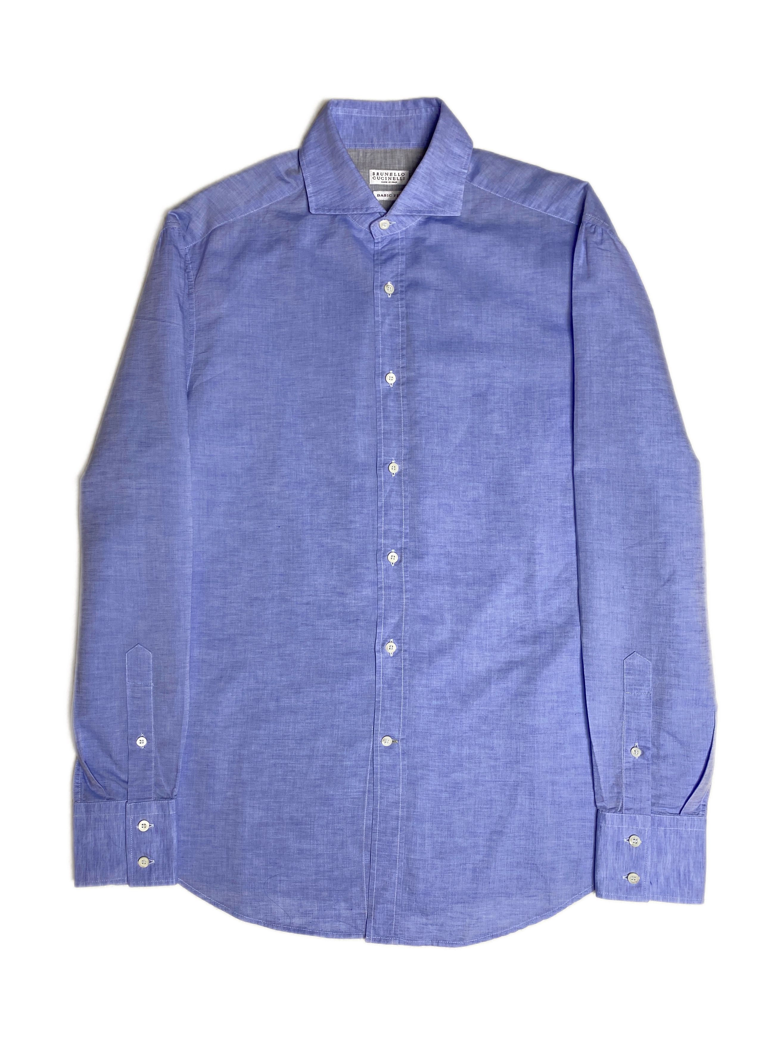 image of Brunello Cucinelli Casual Dress Linen Shirt Button Up in Blue, Men's (Size Medium)