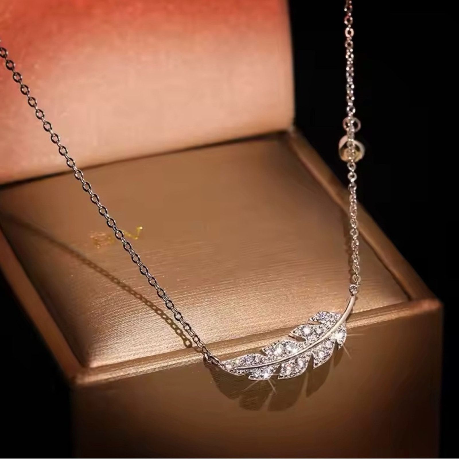 Other Delicate Silver Feather Leaf Micro Pave Necklace Size ONE SIZE - 2 Thumbnail